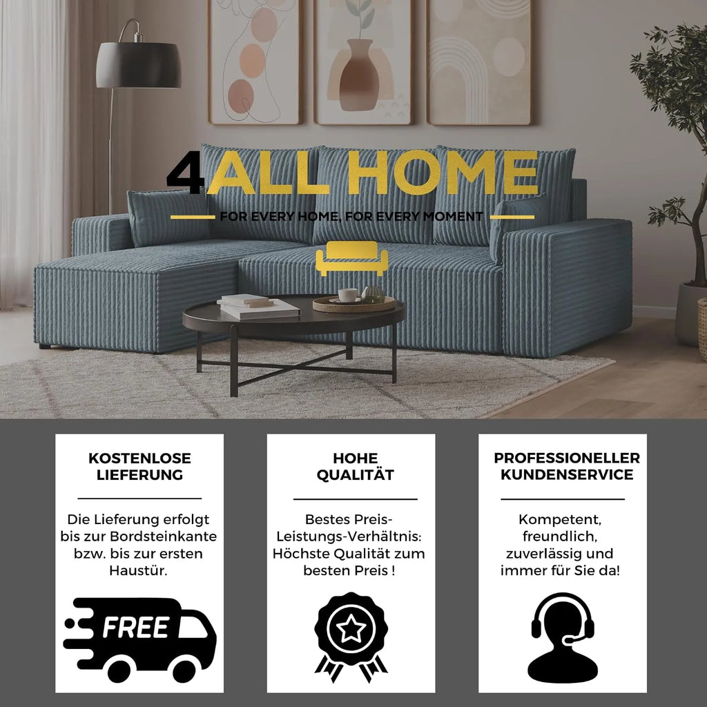 Ecksofa mit Schlaffunktion – Tobi Cordstoff Ambience, L-Form