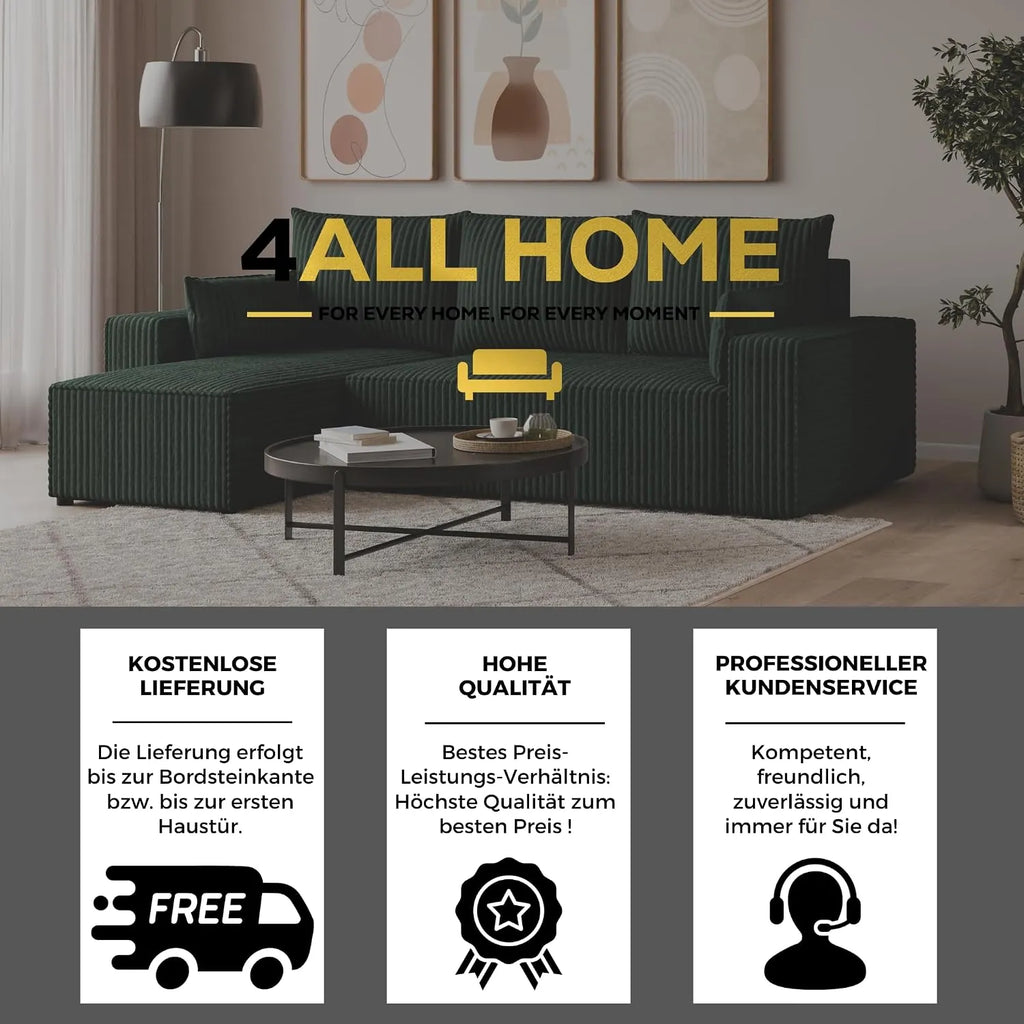 Ecksofa mit Schlaffunktion – Tobi Cordstoff Ambience, L-Form