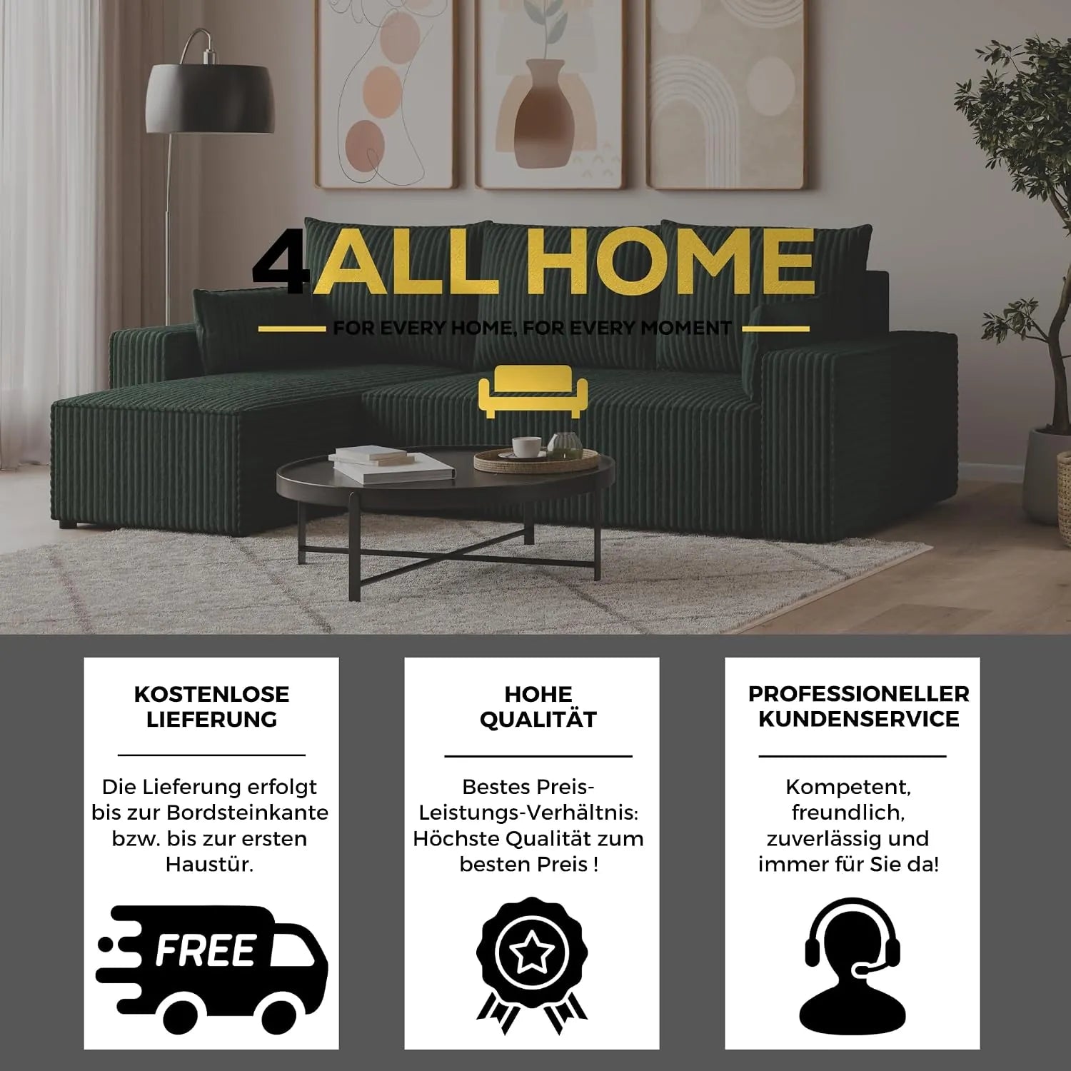 Ecksofa mit Schlaffunktion – Tobi Cordstoff Ambience, L-Form