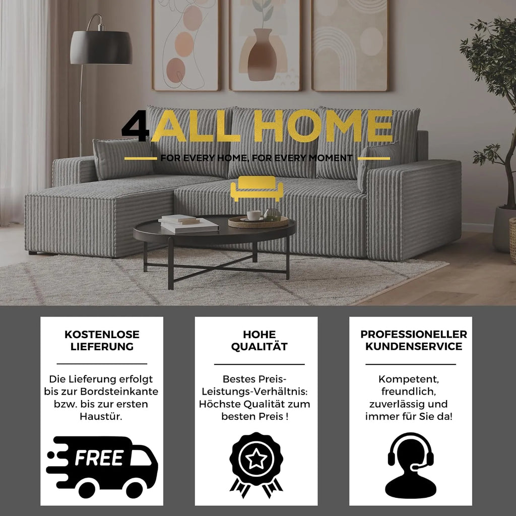 Ecksofa mit Schlaffunktion – Tobi Cordstoff Ambience, L-Form