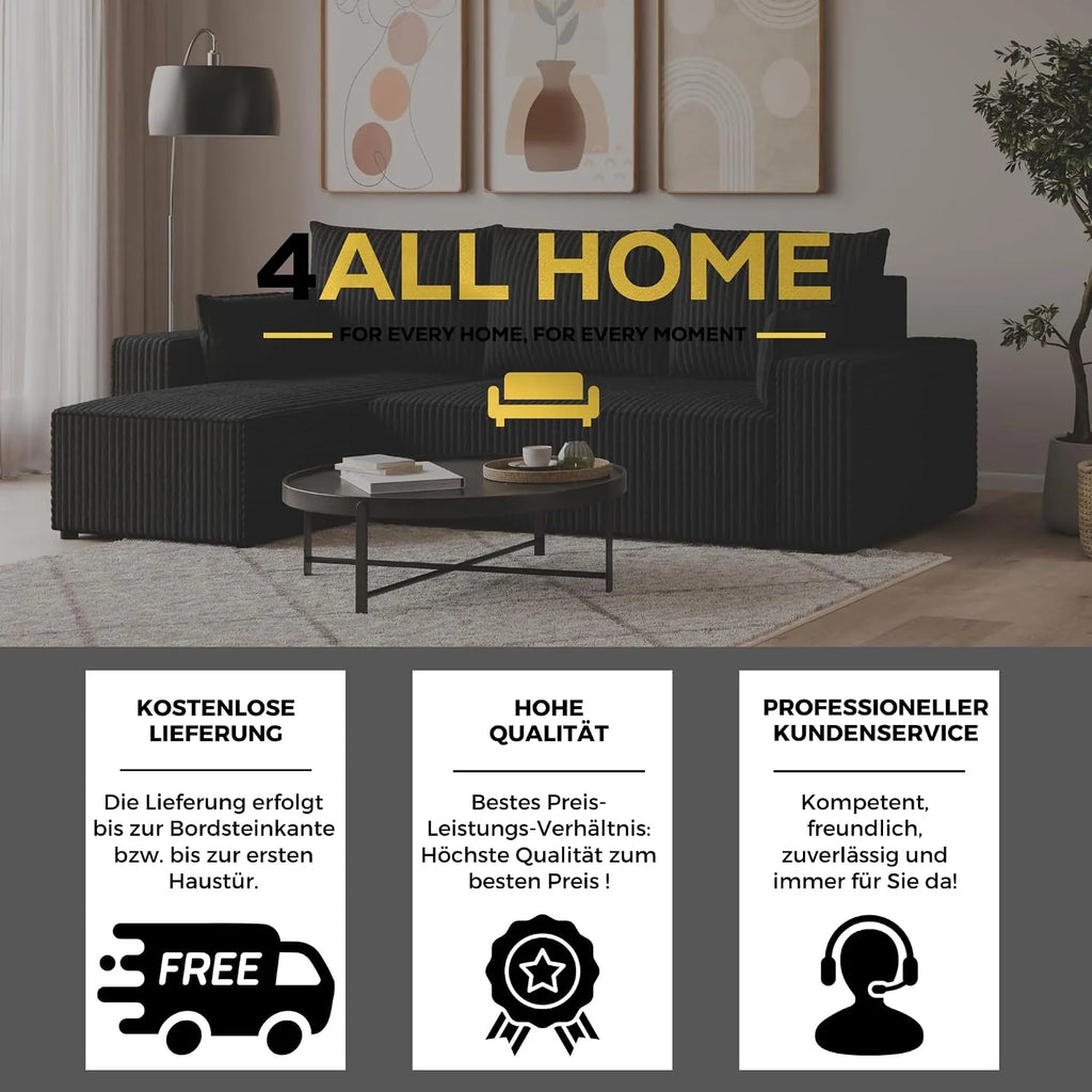 Ecksofa mit Schlaffunktion – Tobi Cordstoff Ambience, L-Form