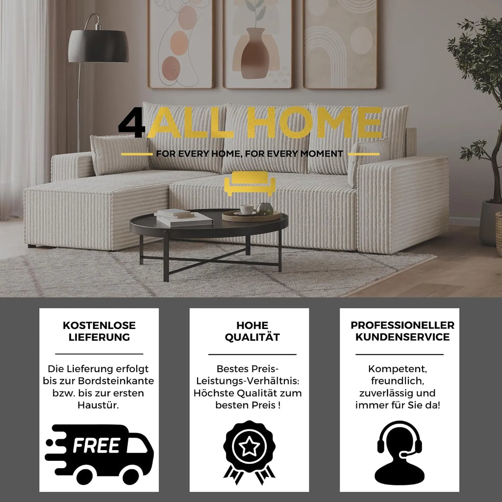 Ecksofa mit Schlaffunktion – Tobi Cordstoff Ambience, L-Form