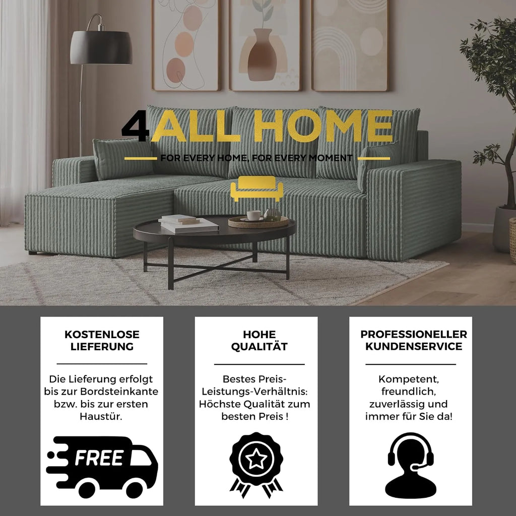 Ecksofa mit Schlaffunktion – Tobi Cordstoff Ambience, L-Form