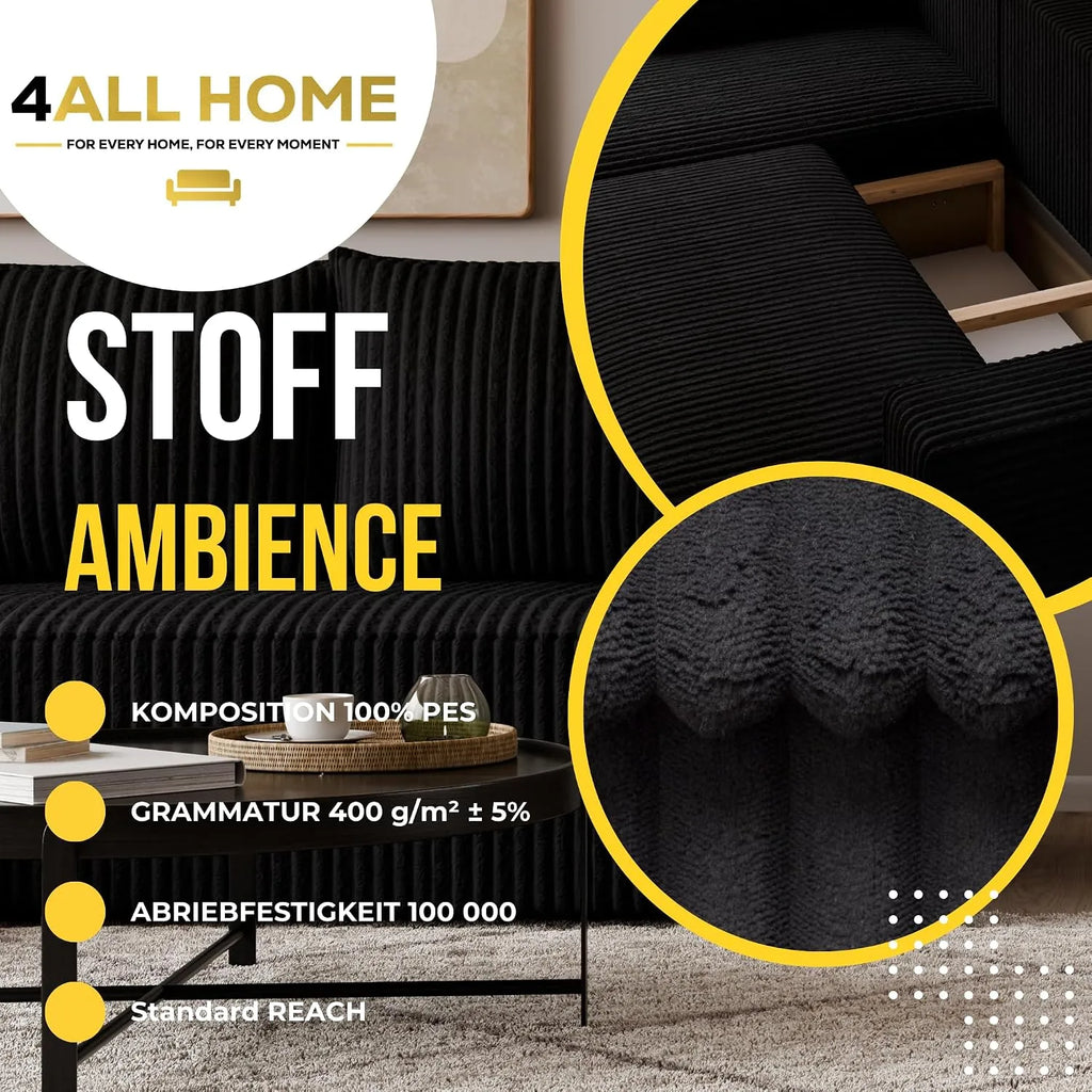 Ecksofa mit Schlaffunktion – Tobi Cordstoff Ambience, L-Form