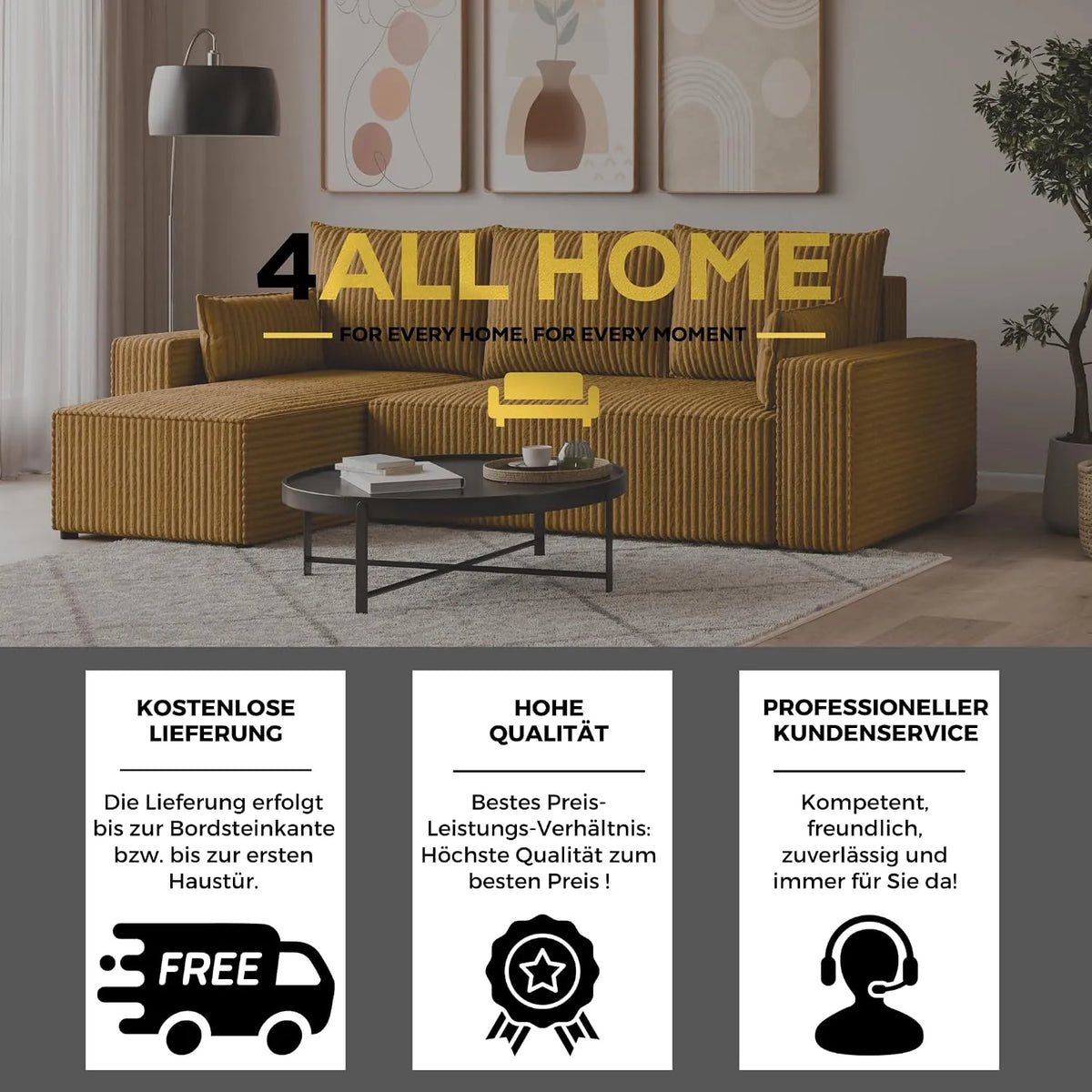 Ecksofa mit Schlaffunktion – Tobi Cordstoff Ambience, L-Form