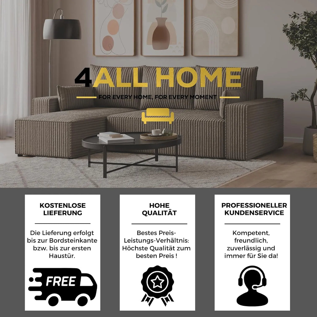 Ecksofa mit Schlaffunktion – Tobi Cordstoff Ambience, L-Form