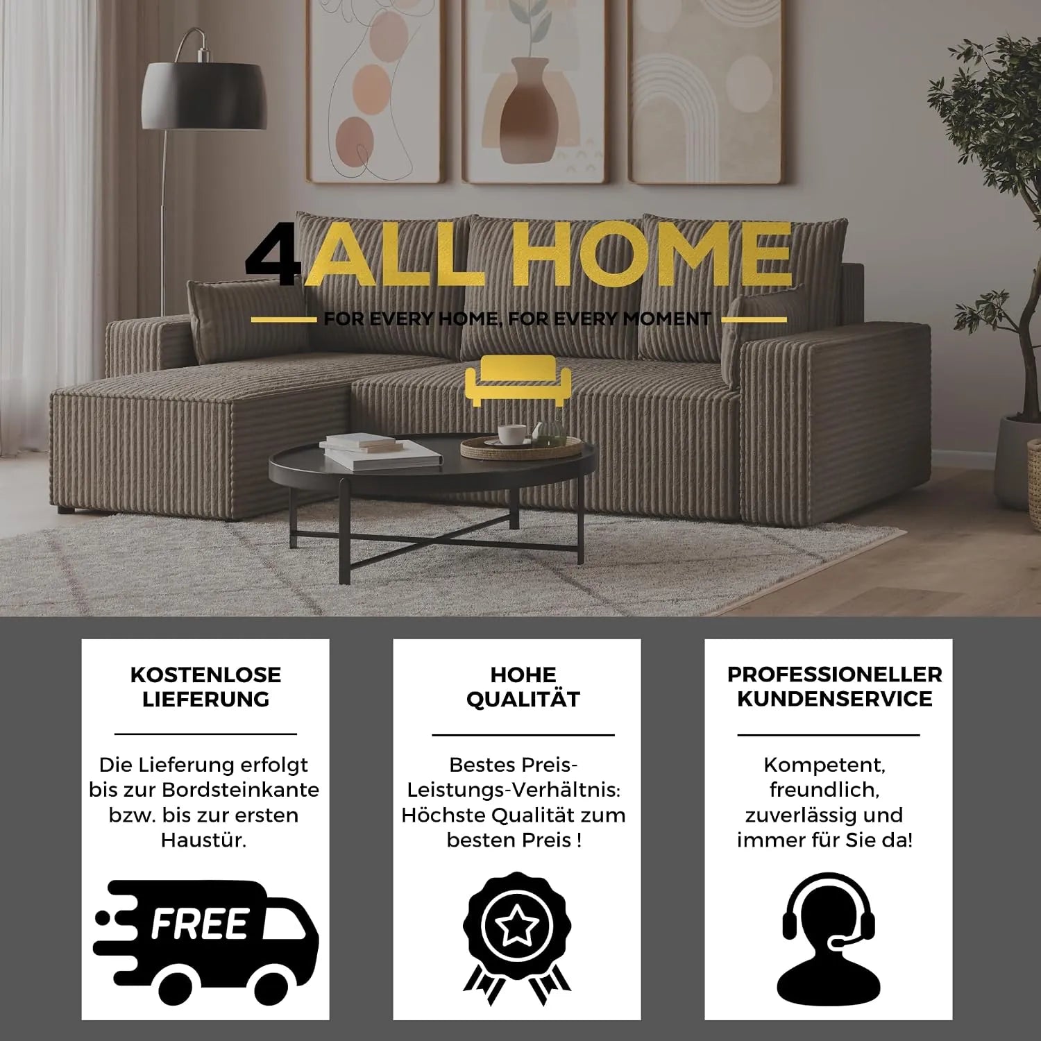 Ecksofa mit Schlaffunktion – Tobi Cordstoff Ambience, L-Form