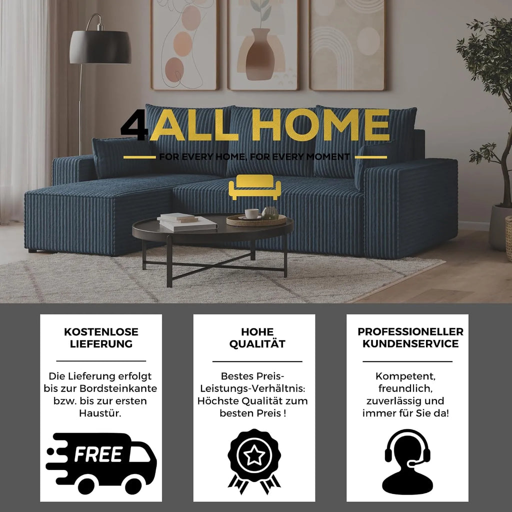 Ecksofa mit Schlaffunktion – Tobi Cordstoff Ambience, L-Form