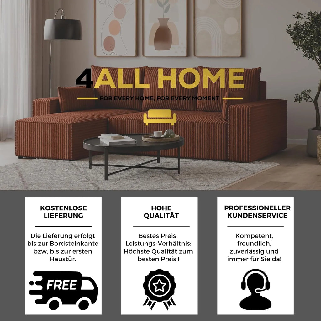 Ecksofa mit Schlaffunktion – Tobi Cordstoff Ambience, L-Form