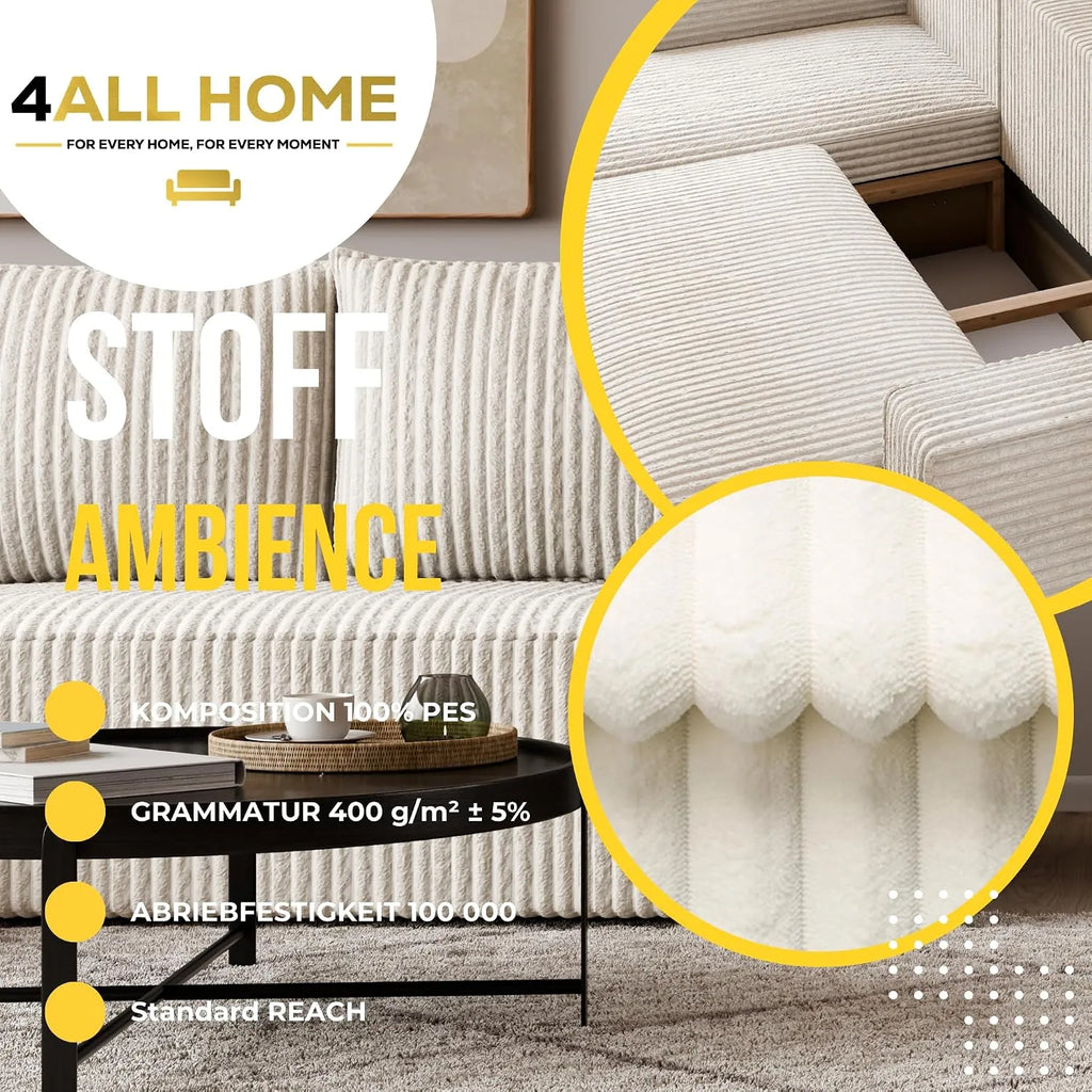 Ecksofa mit Schlaffunktion – Tobi Cordstoff Ambience, L-Form