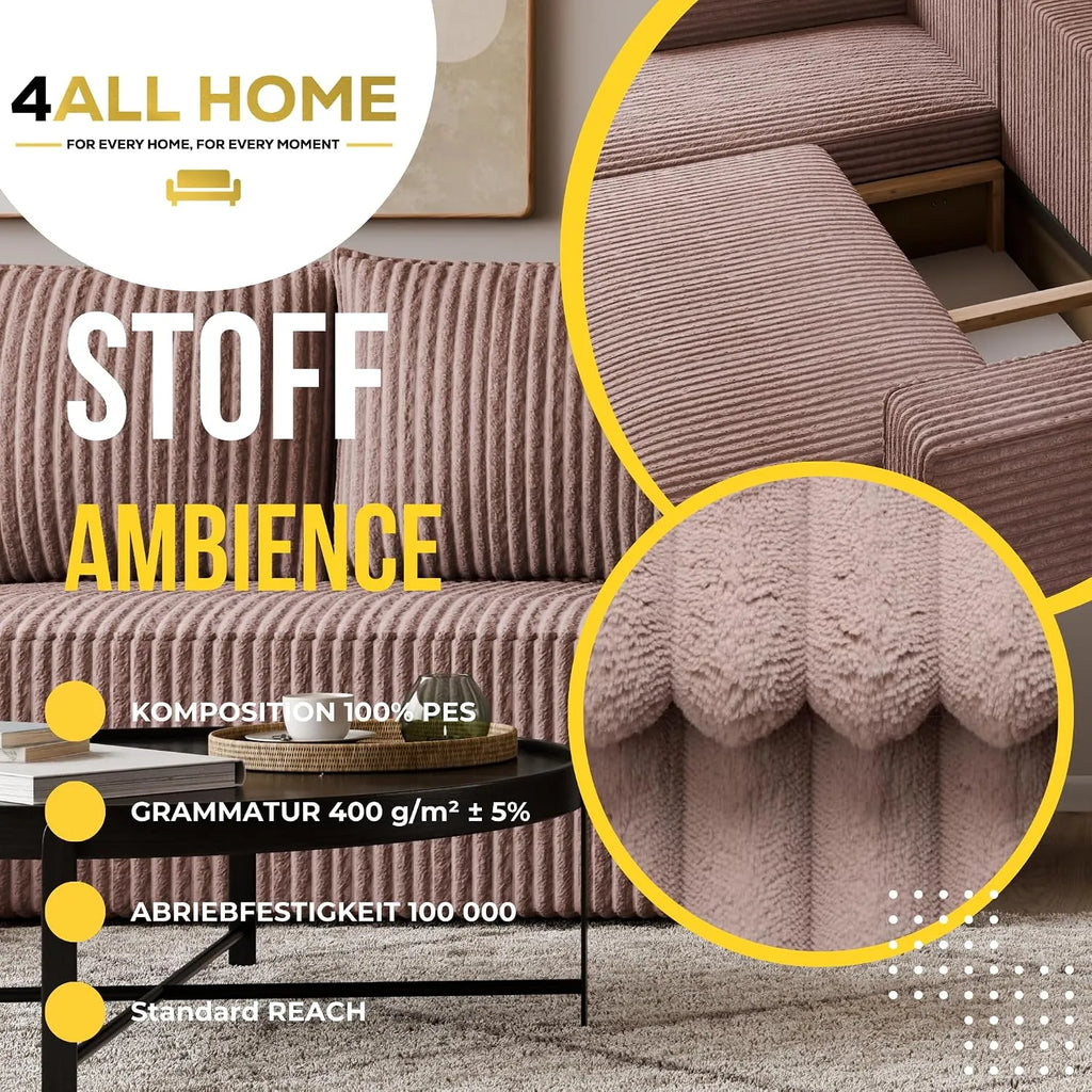 Ecksofa mit Schlaffunktion – Tobi Cordstoff Ambience, L-Form