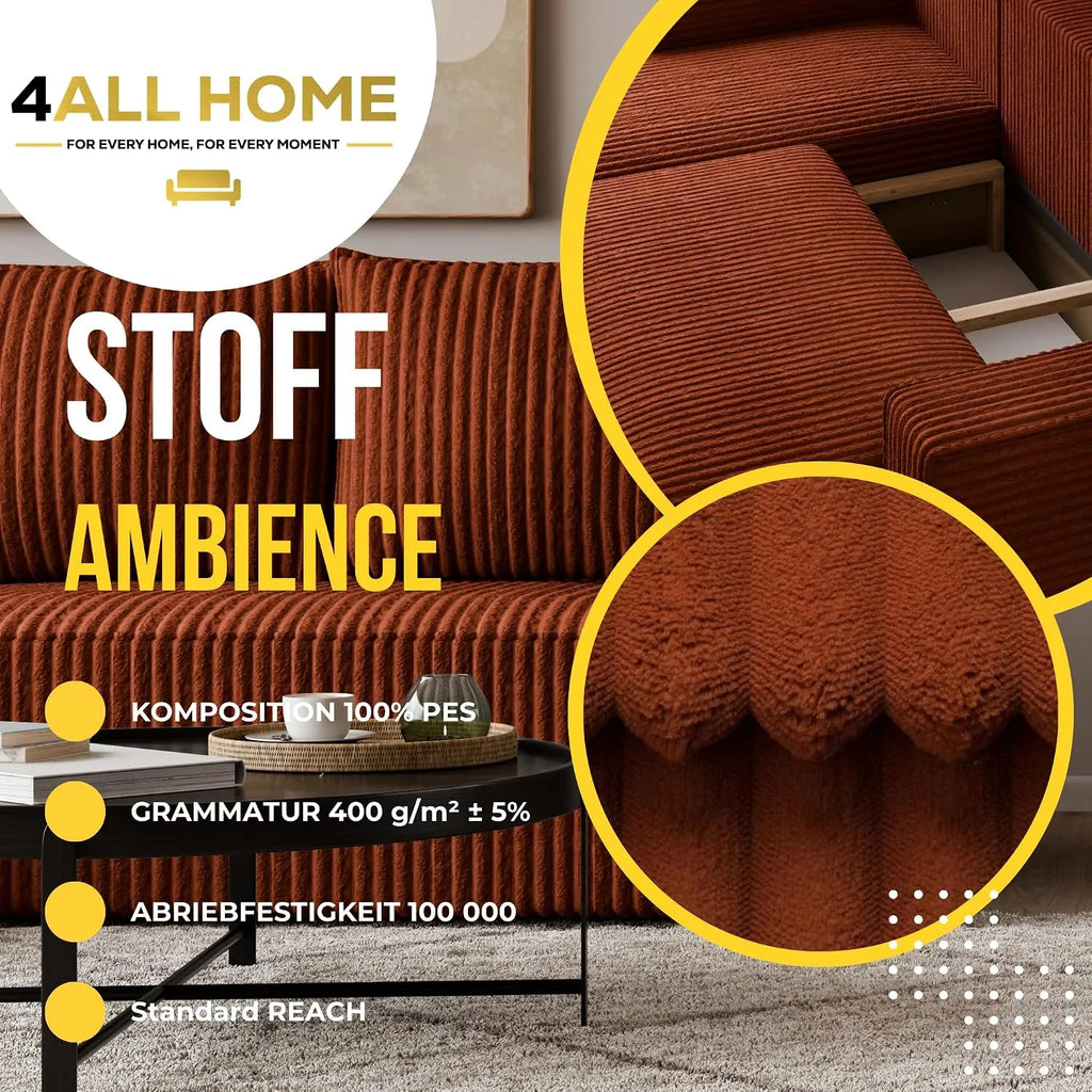 Ecksofa mit Schlaffunktion – Tobi Cordstoff Ambience, L-Form