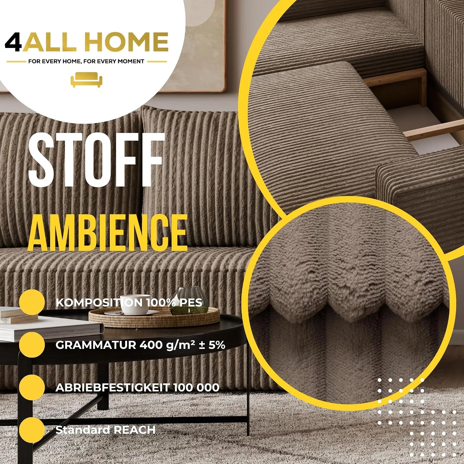 Ecksofa mit Schlaffunktion – Tobi Cordstoff Ambience, L-Form