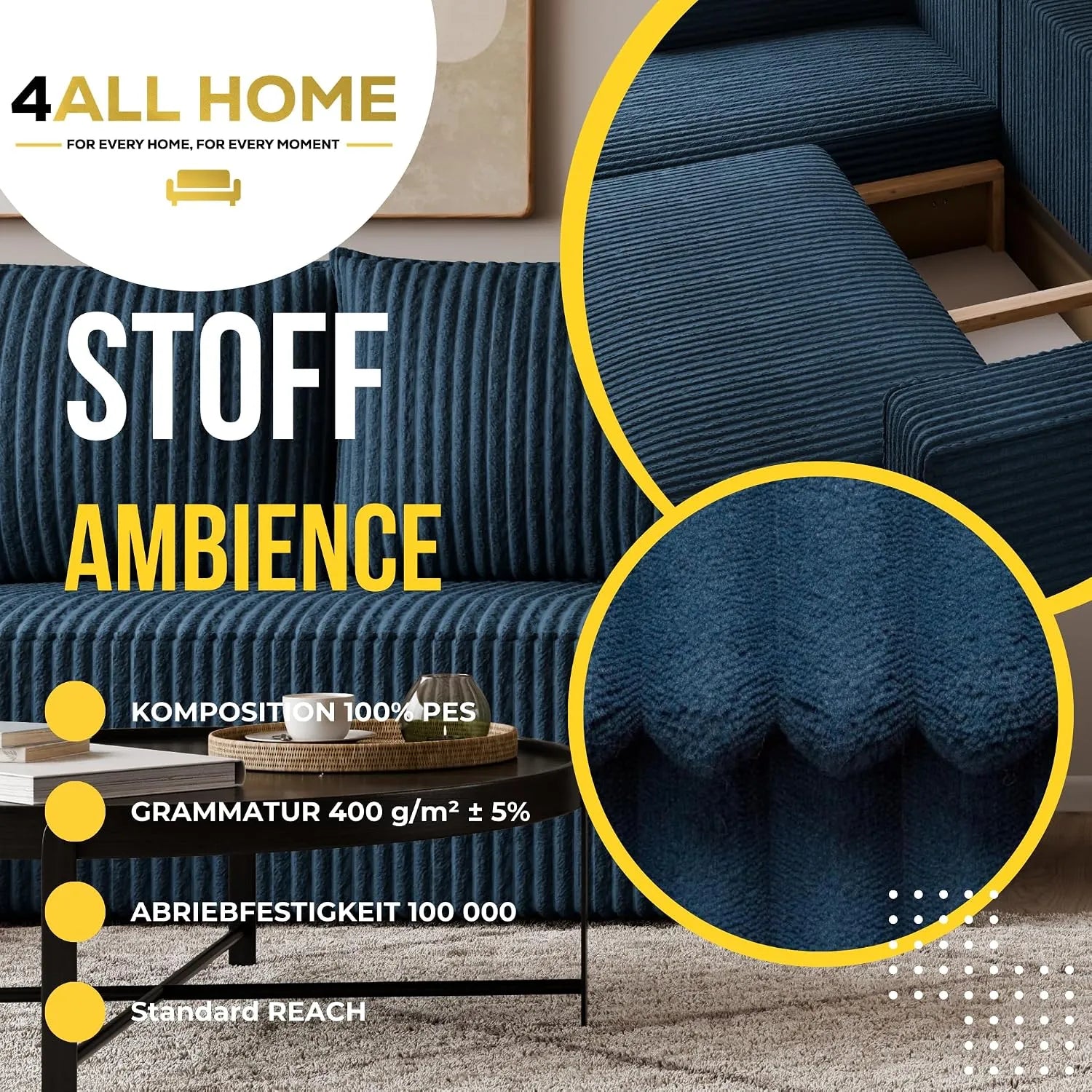 Ecksofa mit Schlaffunktion – Tobi Cordstoff Ambience, L-Form