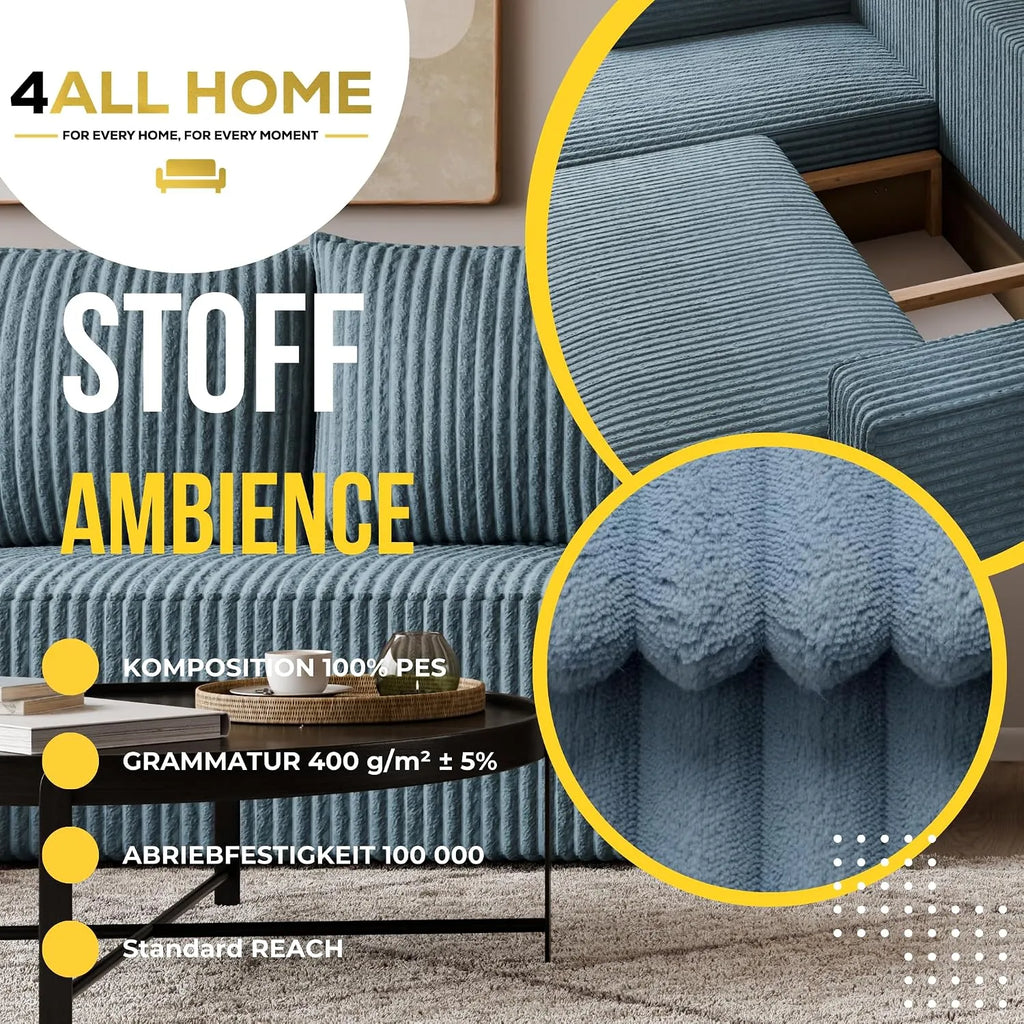 Ecksofa mit Schlaffunktion – Tobi Cordstoff Ambience, L-Form