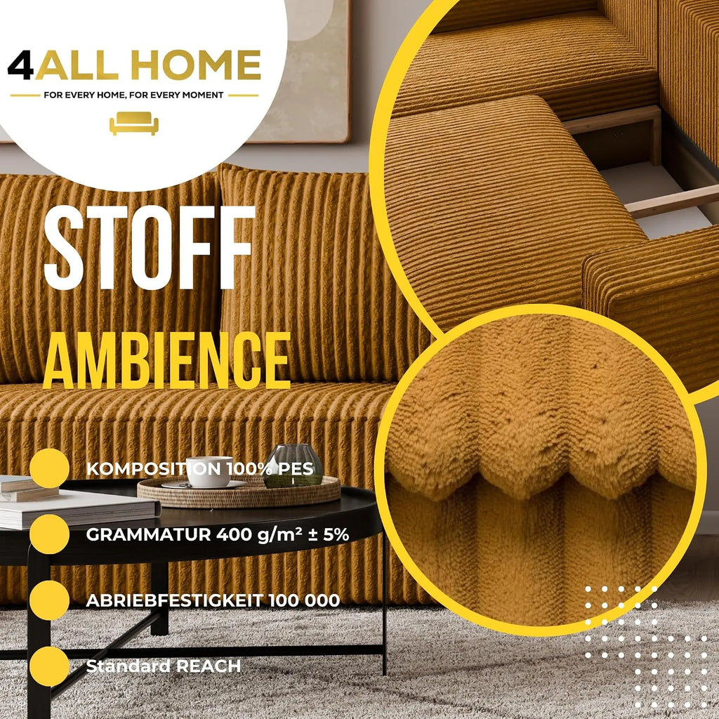 Ecksofa mit Schlaffunktion – Tobi Cordstoff Ambience, L-Form