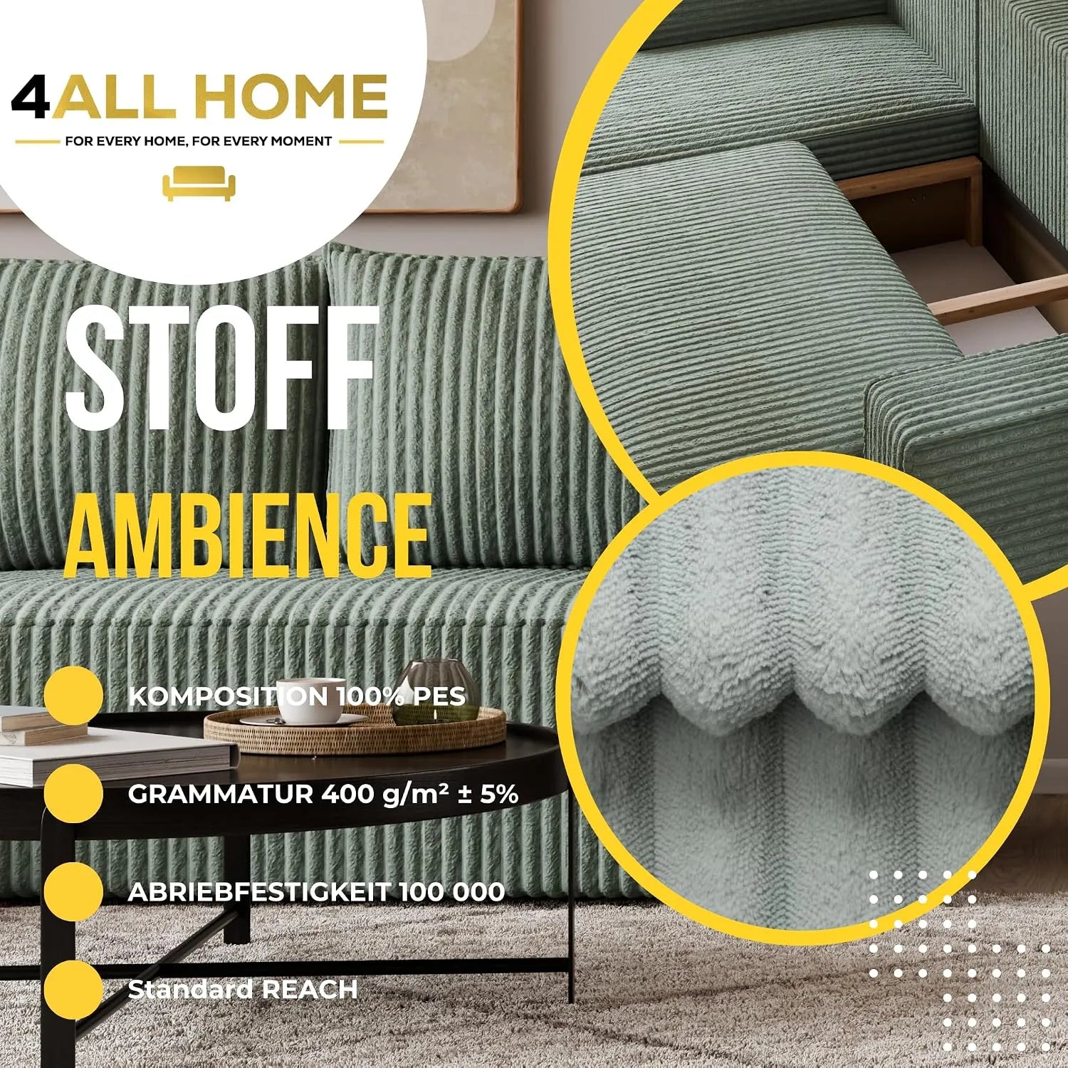 Ecksofa mit Schlaffunktion – Tobi Cordstoff Ambience, L-Form