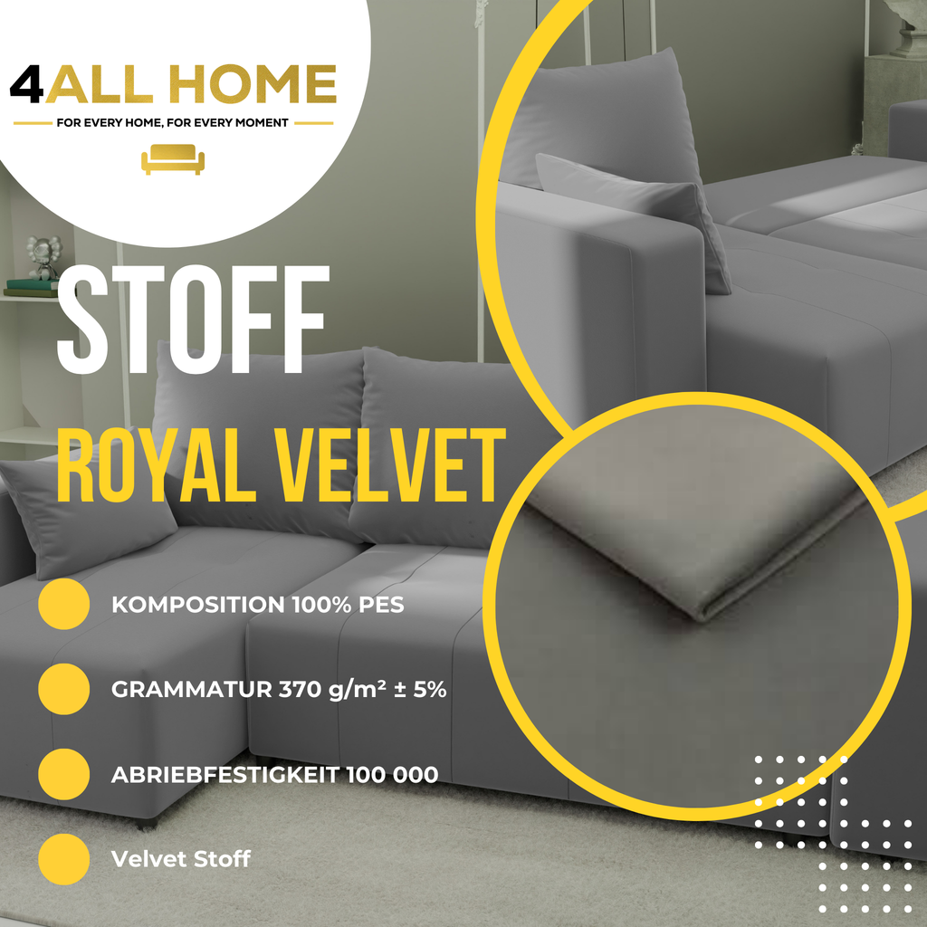 Ecksofa mit Schlaffunktion Tico Velour Royal Velvet