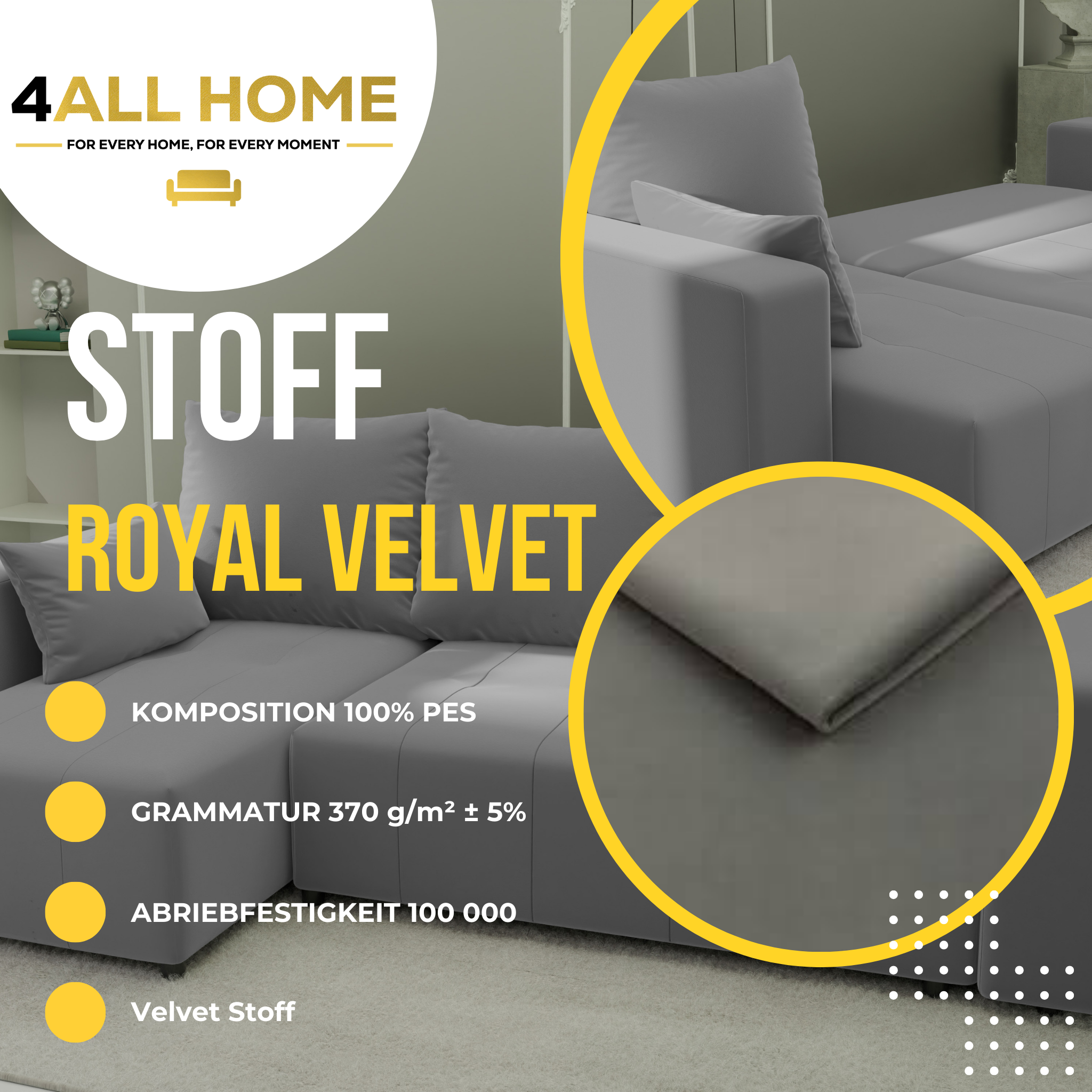Ecksofa mit Schlaffunktion Tico Velour Royal Velvet