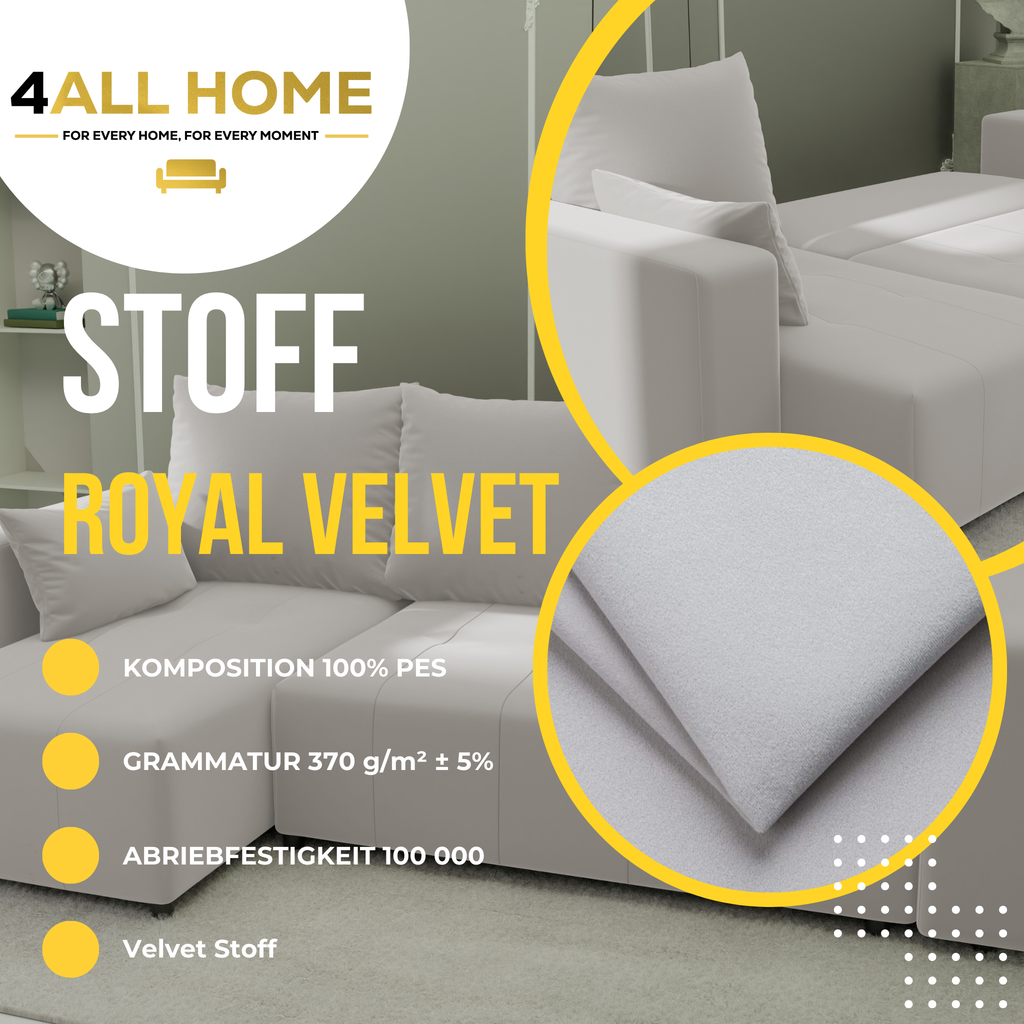 Ecksofa mit Schlaffunktion Tico Velour Royal Velvet