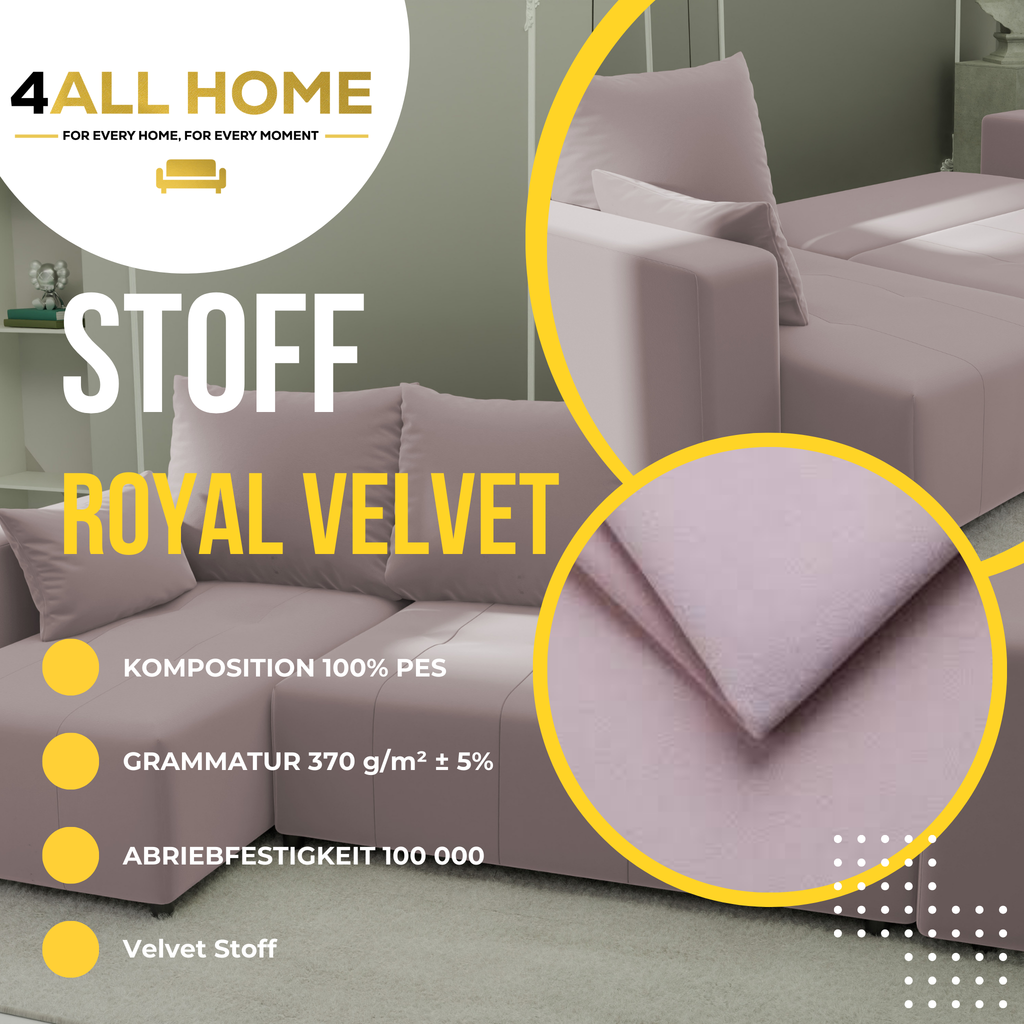 Ecksofa mit Schlaffunktion Tico Velour Royal Velvet