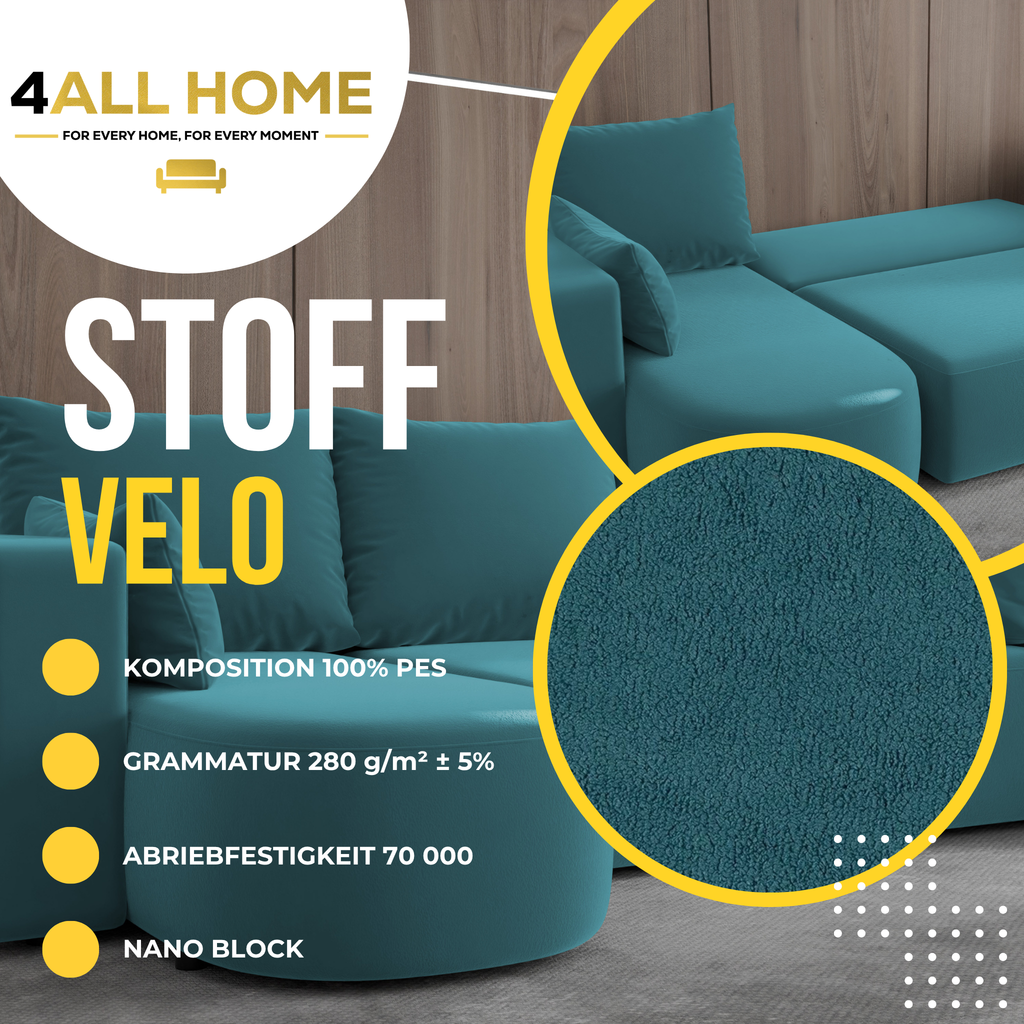 Ecksofa mit Schlaffunktion Tivo Velour Velo