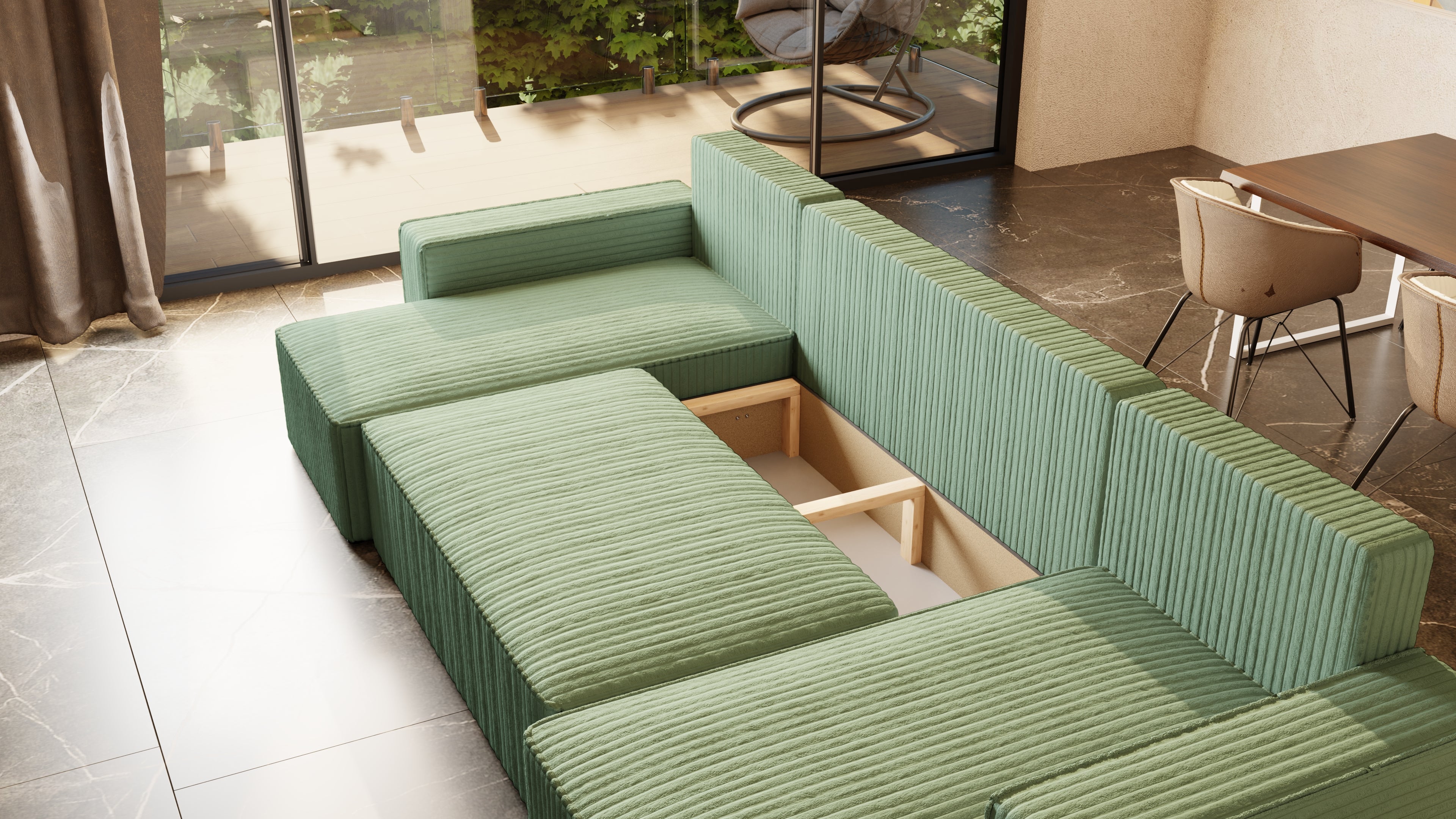 U Ecksofa mit Schlaffunktion Tobi Cord Felipo