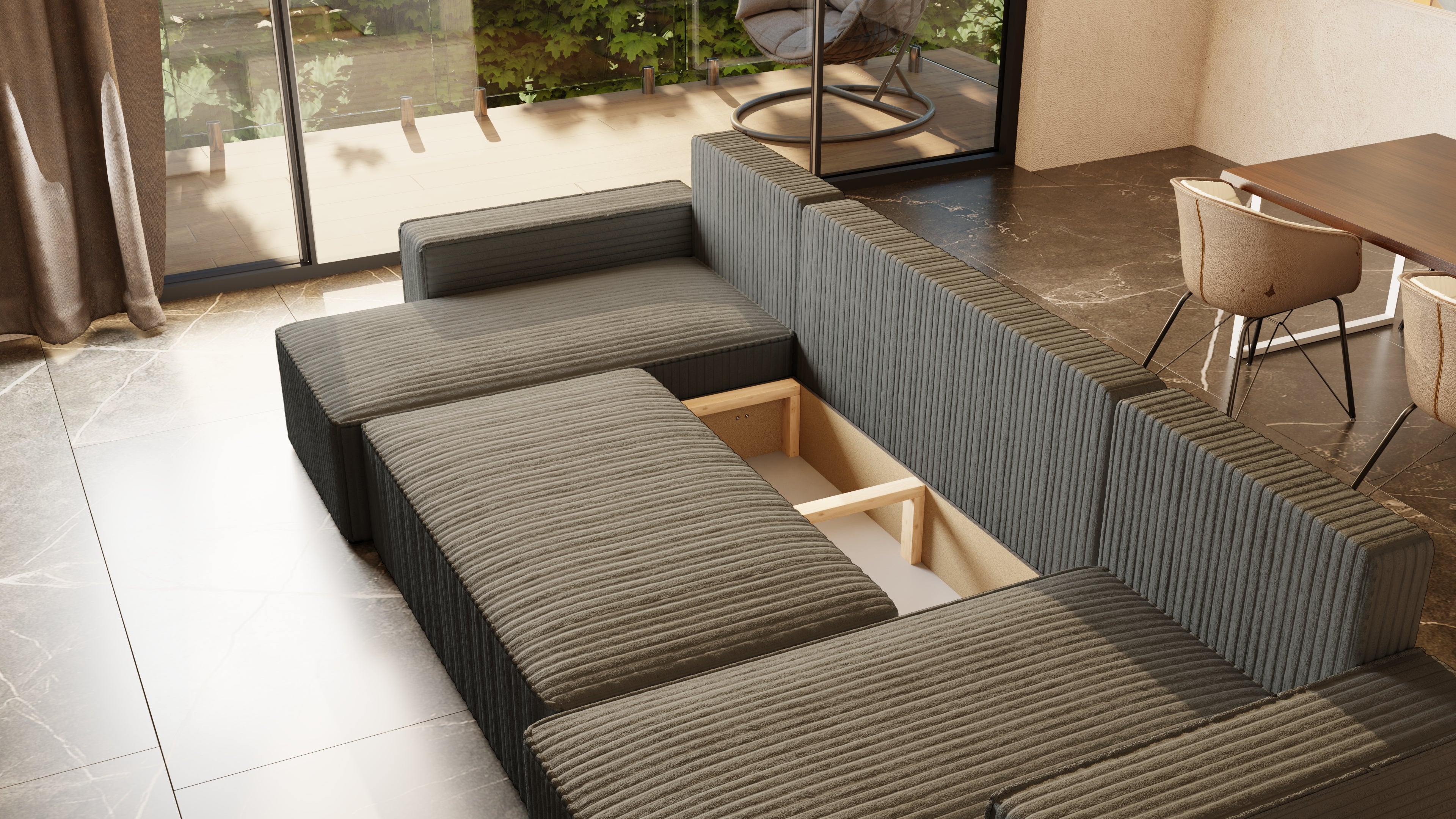 U Ecksofa mit Schlaffunktion Tobi Cord Felipo