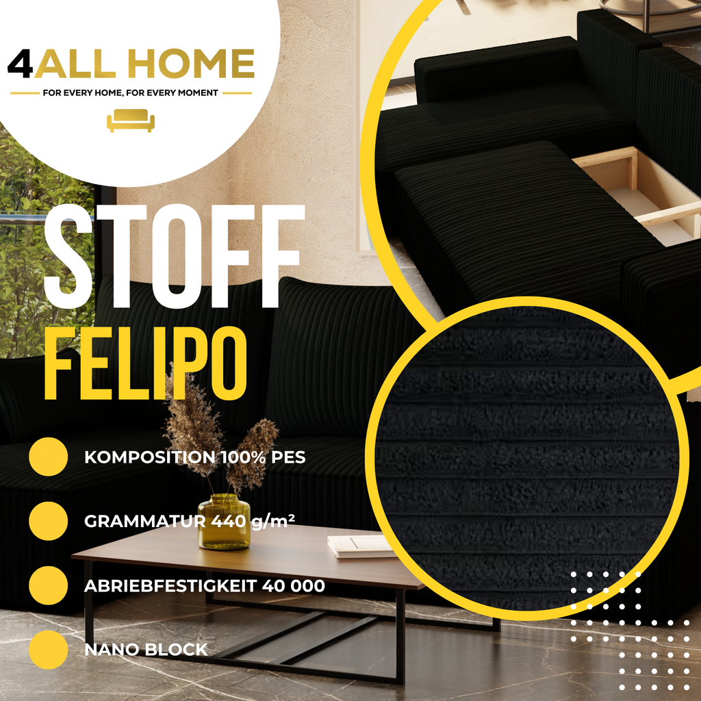 Ecksofa mit Schlaffunktion Tobi Cord Felipo