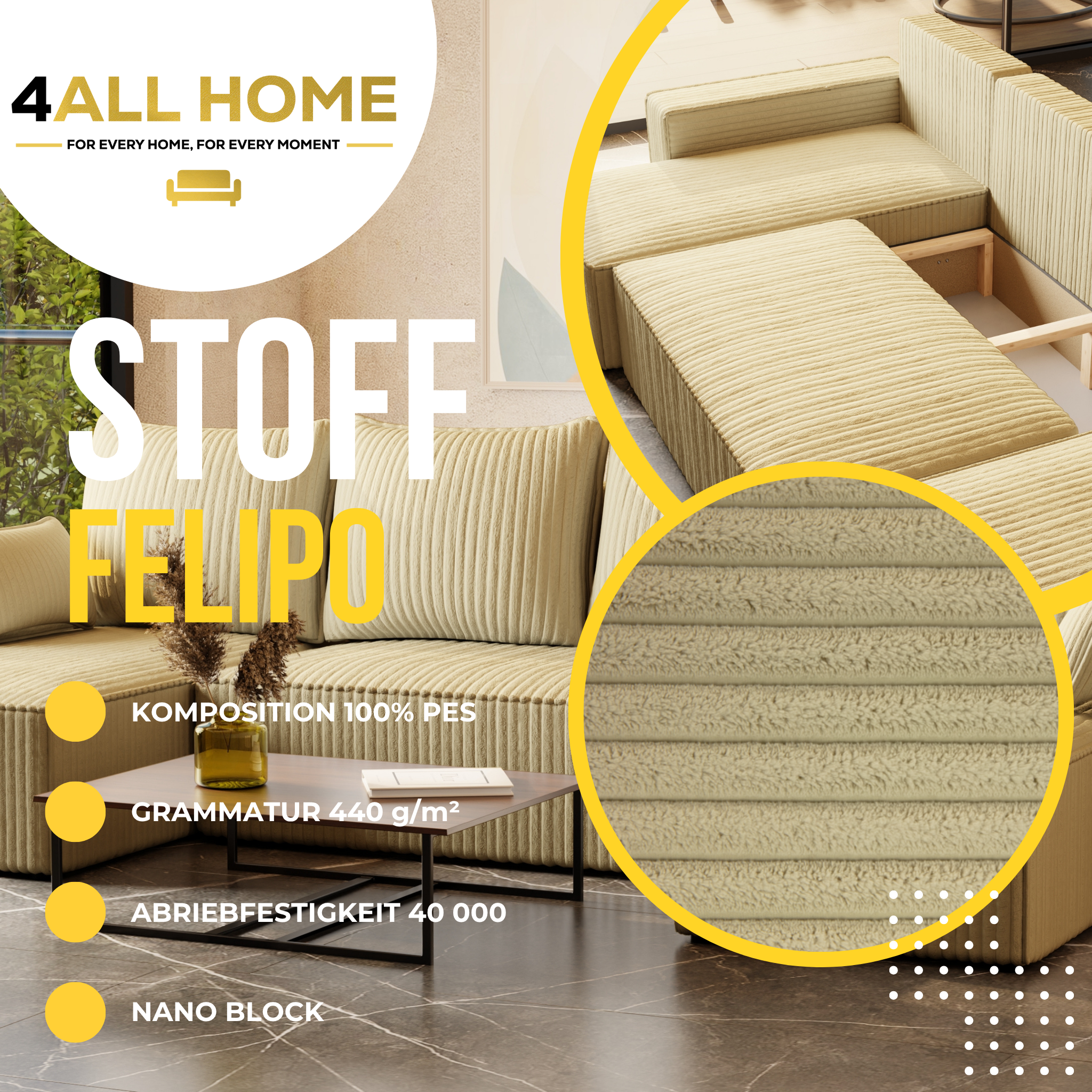 U Ecksofa mit Schlaffunktion Tobi Cord Felipo