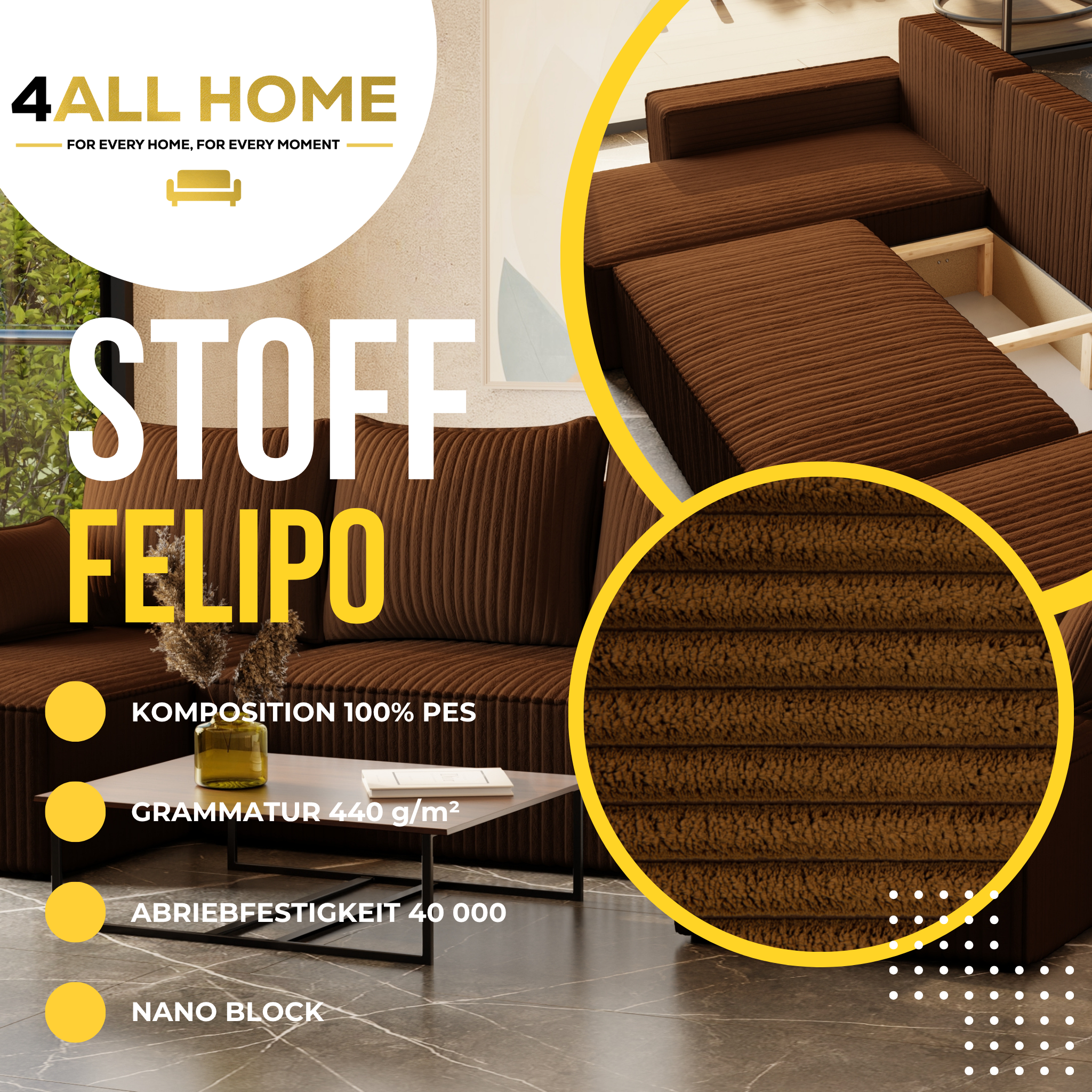 U Ecksofa mit Schlaffunktion Tobi Cord Felipo