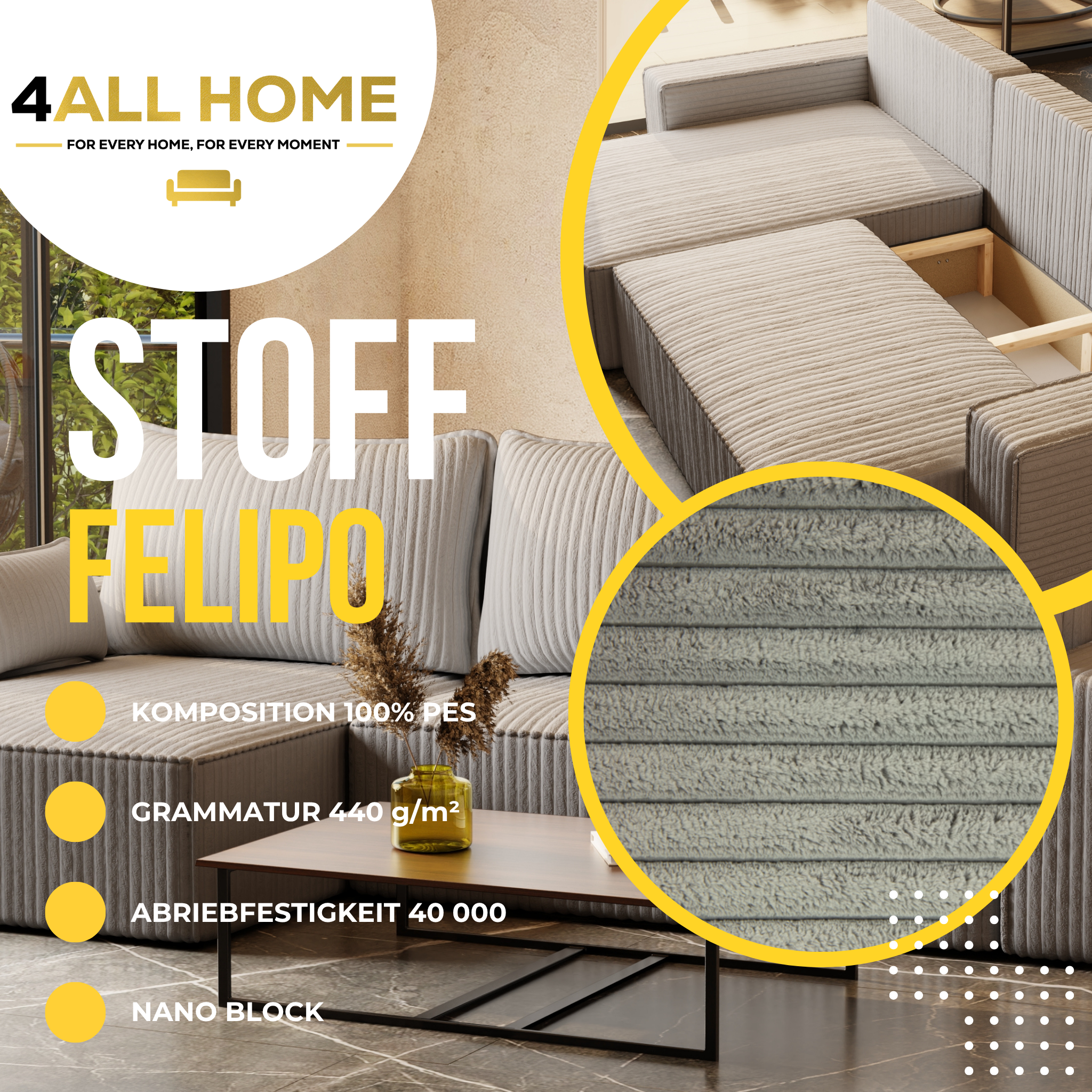 XL Ecksofa mit Schlaffunktion Tobi Cord Felipo