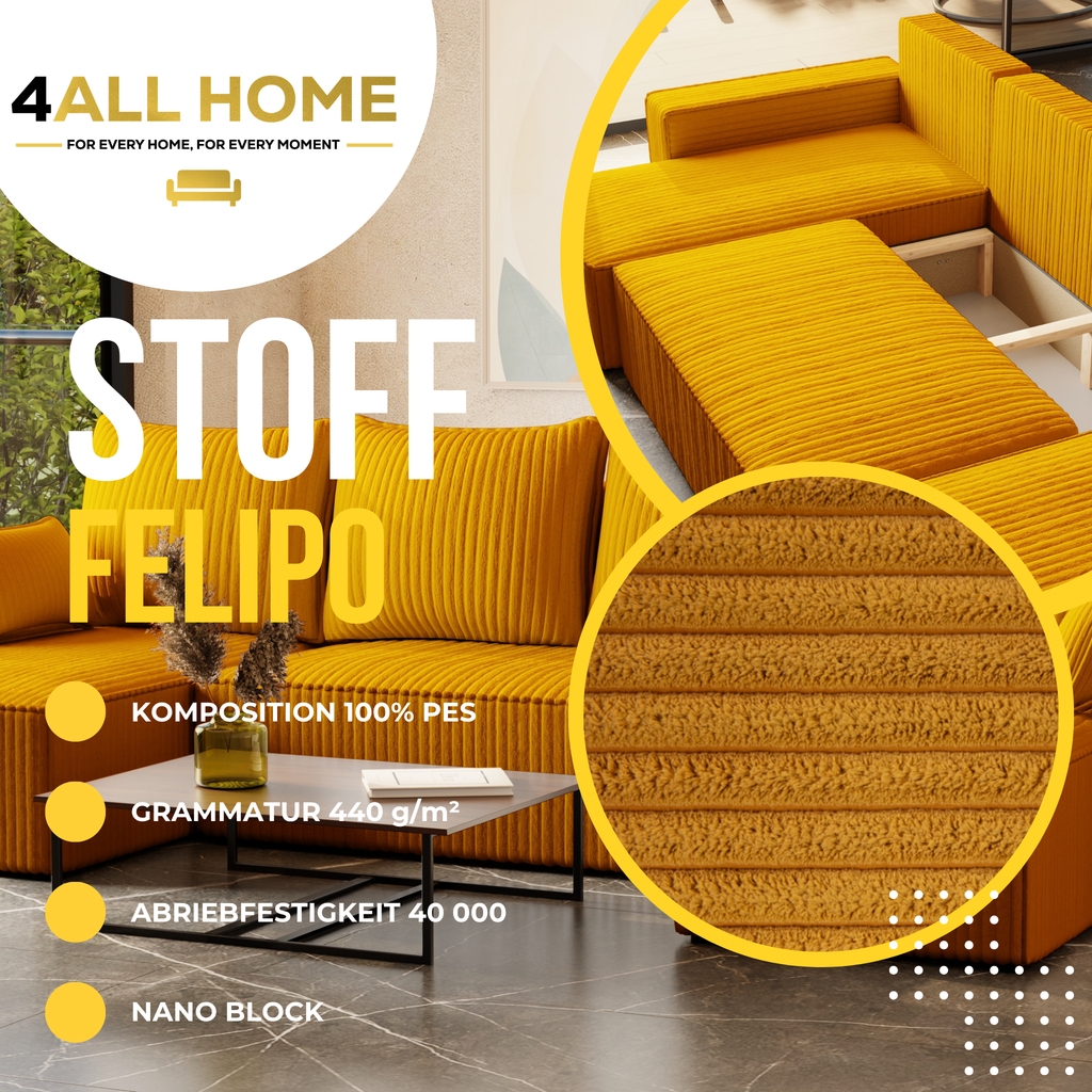 U Ecksofa mit Schlaffunktion Tobi Cord Felipo