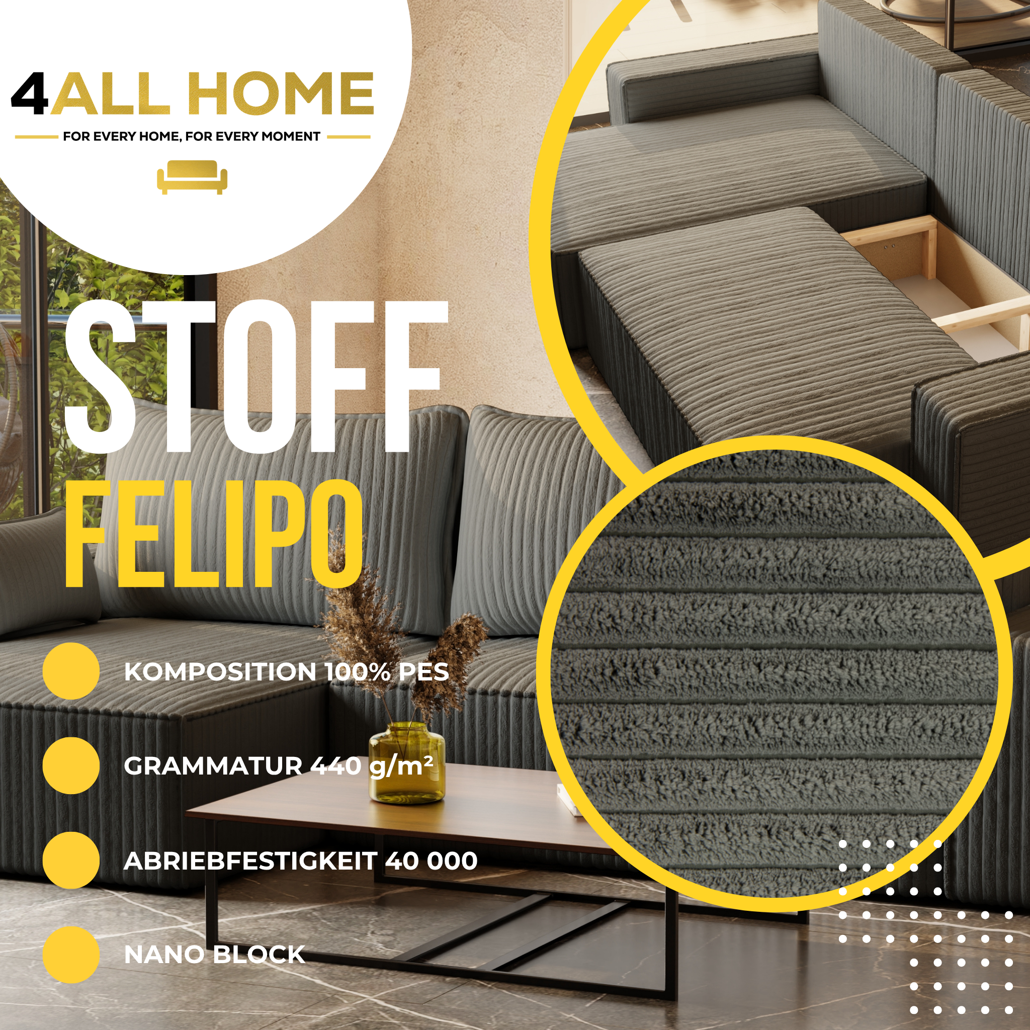 XL Ecksofa mit Schlaffunktion Tobi Cord Felipo