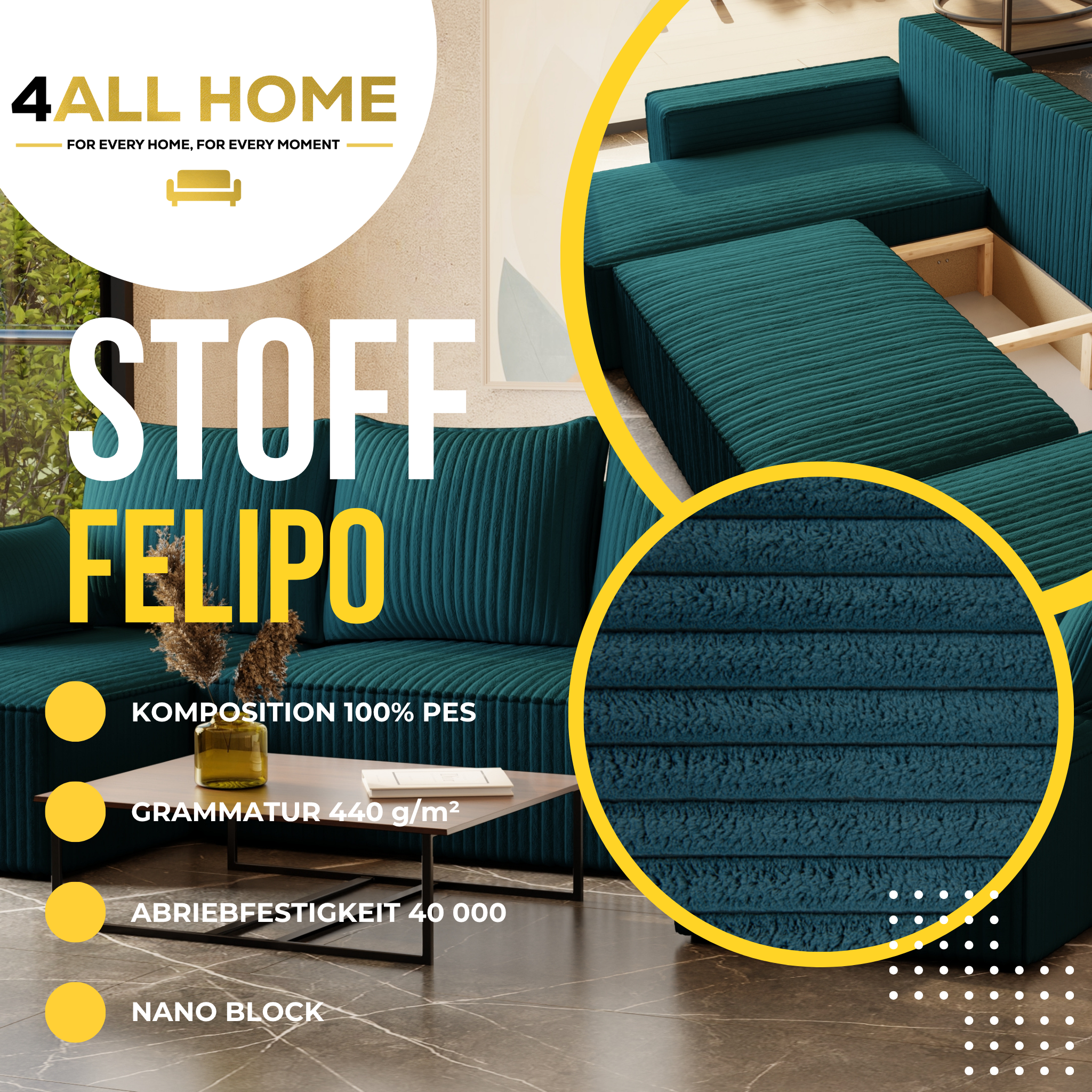 U Ecksofa mit Schlaffunktion Tobi Cord Felipo