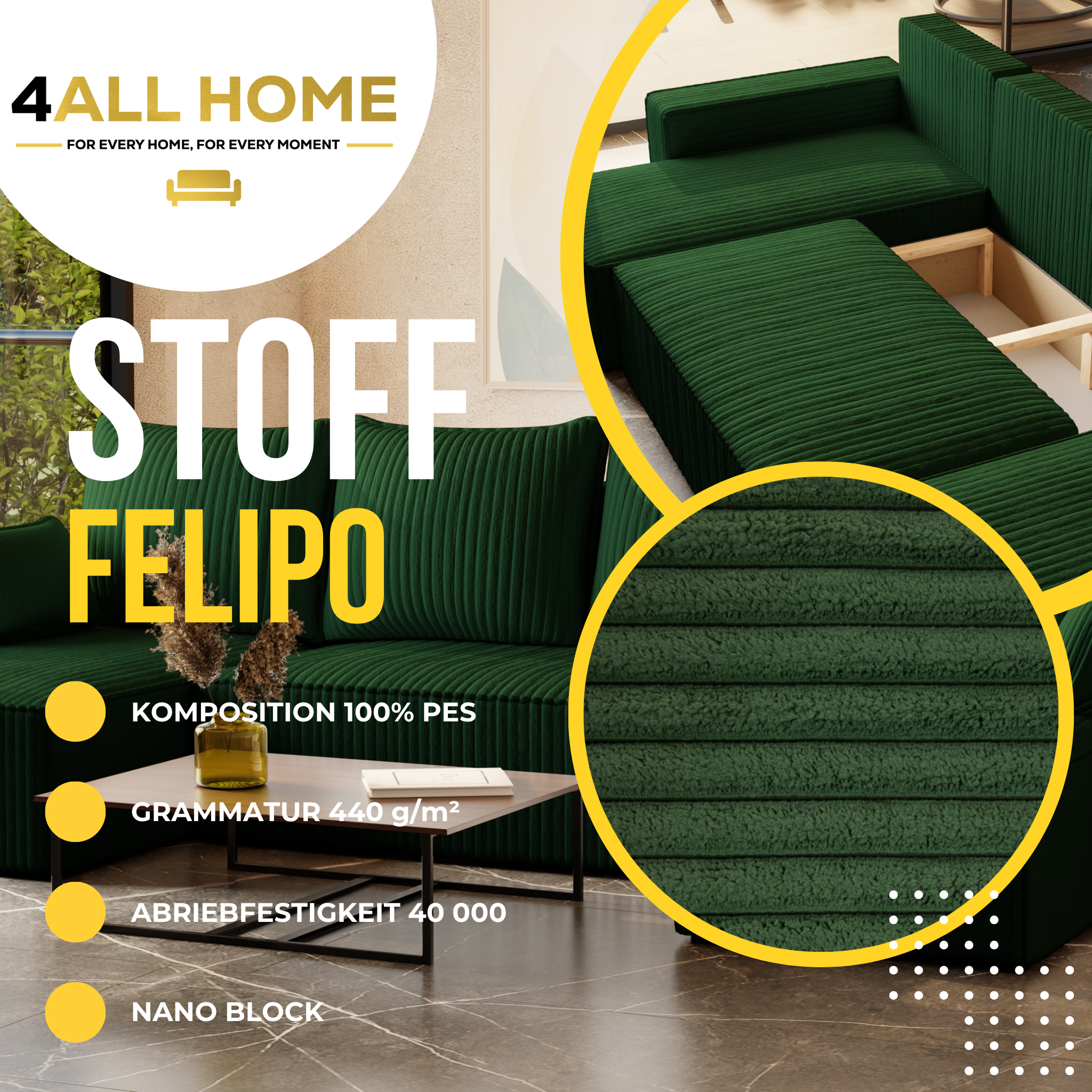 U Ecksofa mit Schlaffunktion Tobi Cord Felipo