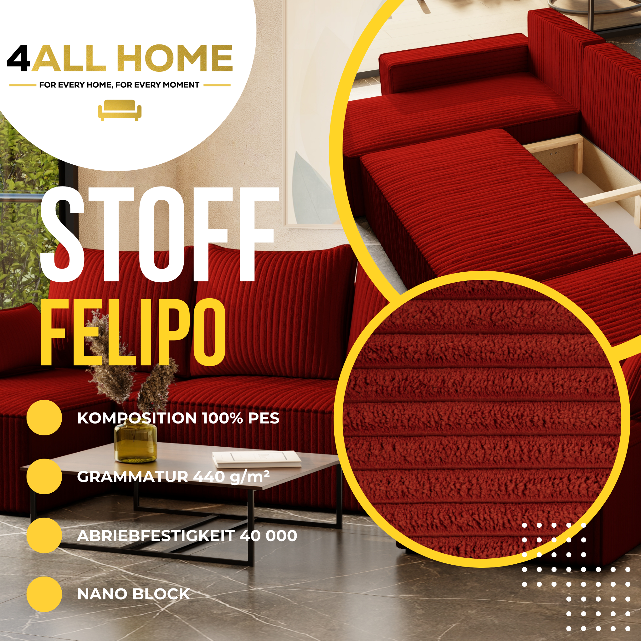 U Ecksofa mit Schlaffunktion Tobi Cord Felipo