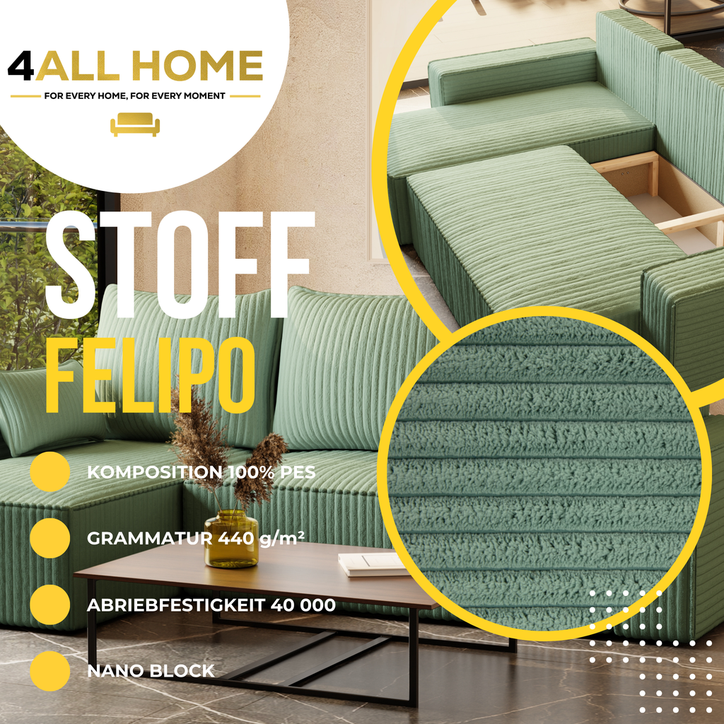 Ecksofa mit Schlaffunktion Tobi Cord Felipo