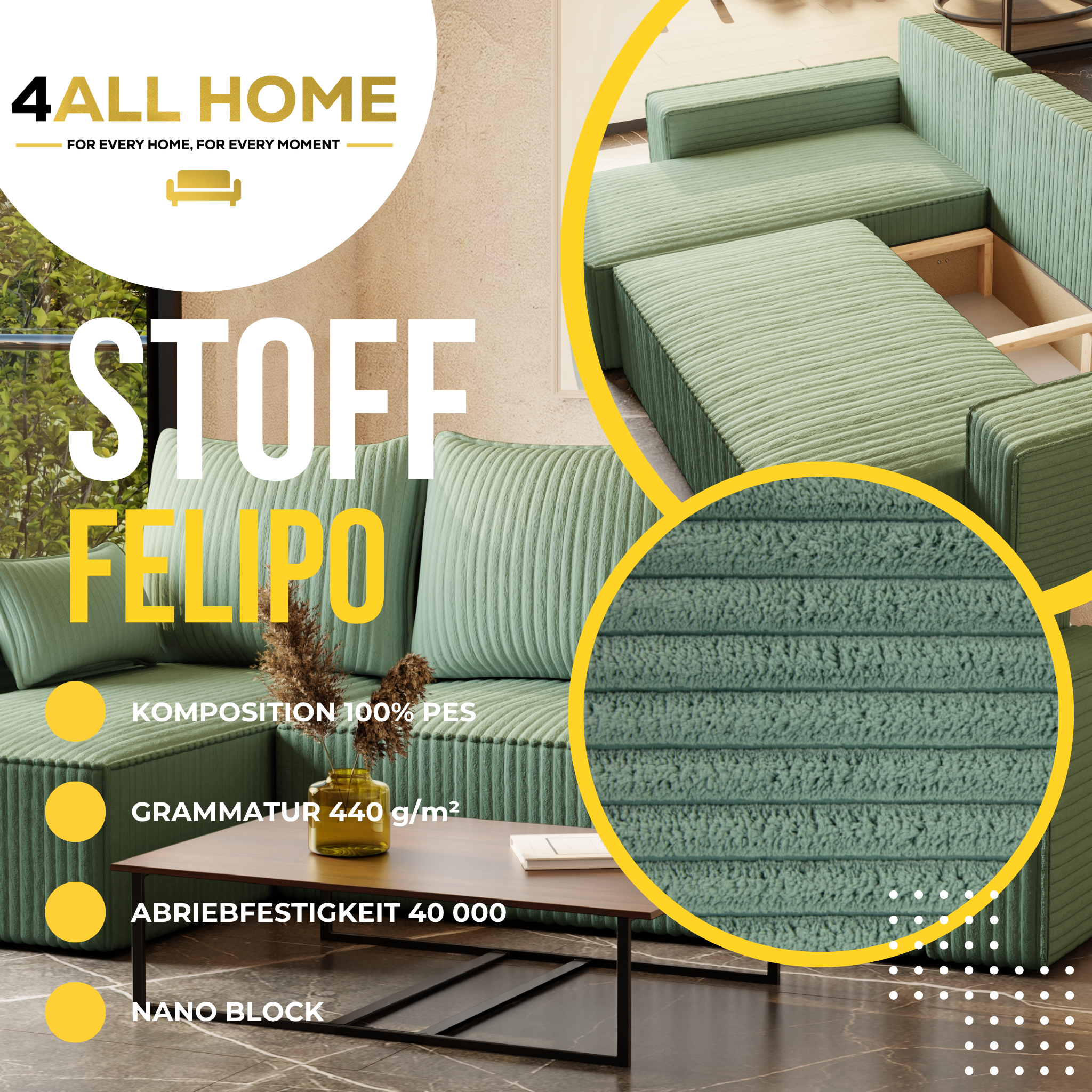 Ecksofa mit Schlaffunktion Tobi Cord Felipo