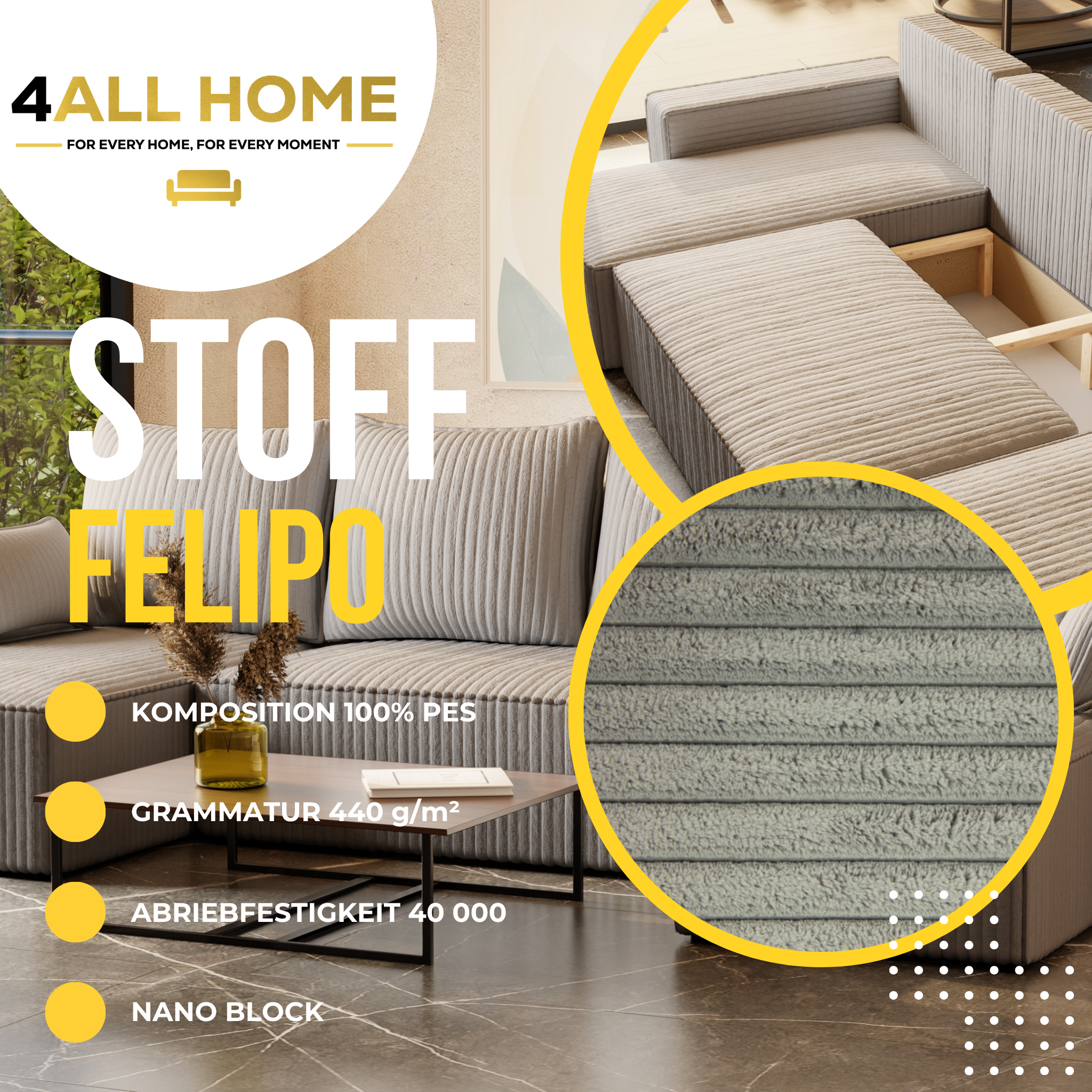 U Ecksofa mit Schlaffunktion Tobi Cord Felipo