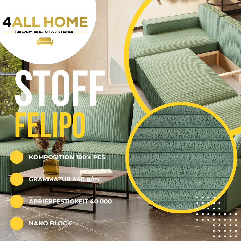 U Ecksofa mit Schlaffunktion Tobi Cord Felipo