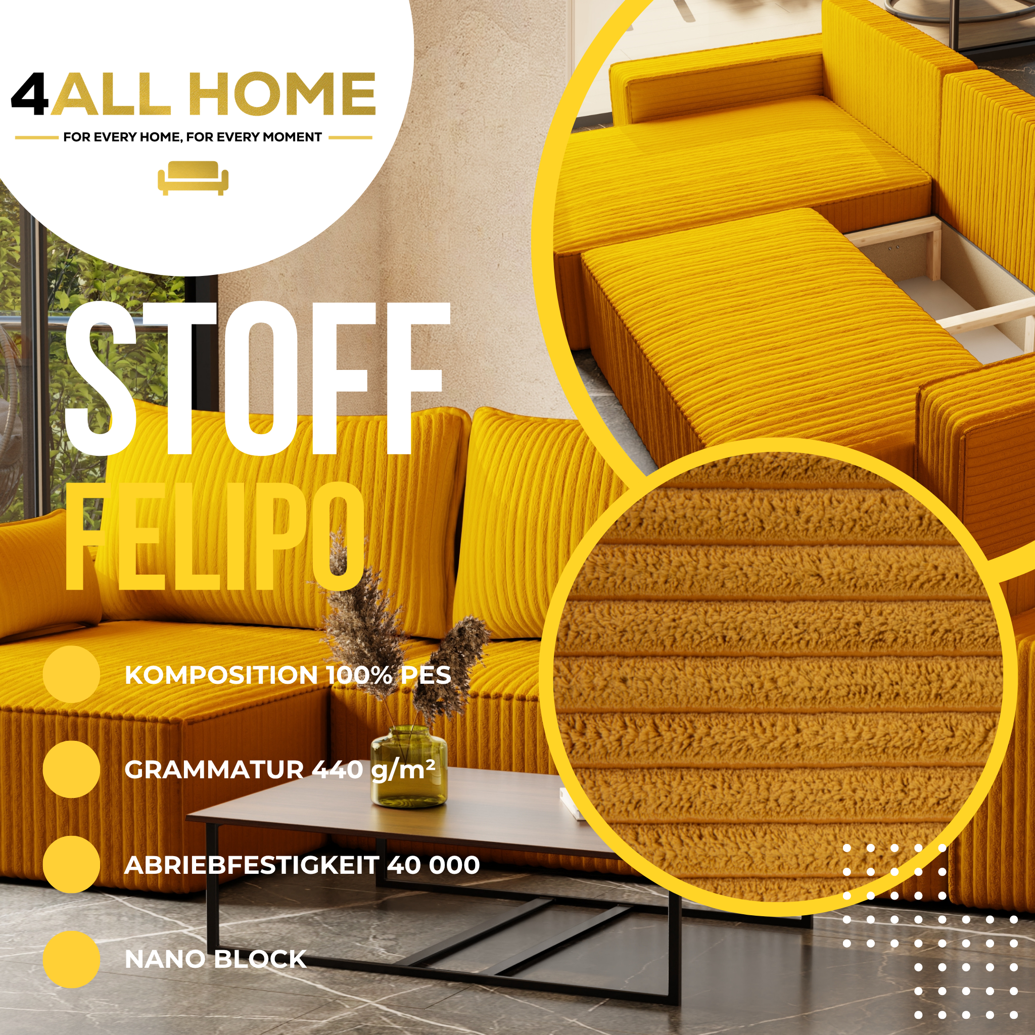 XL Ecksofa mit Schlaffunktion Tobi Cord Felipo