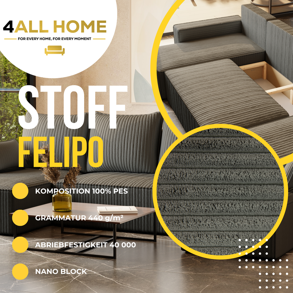 U Ecksofa mit Schlaffunktion Tobi Cord Felipo