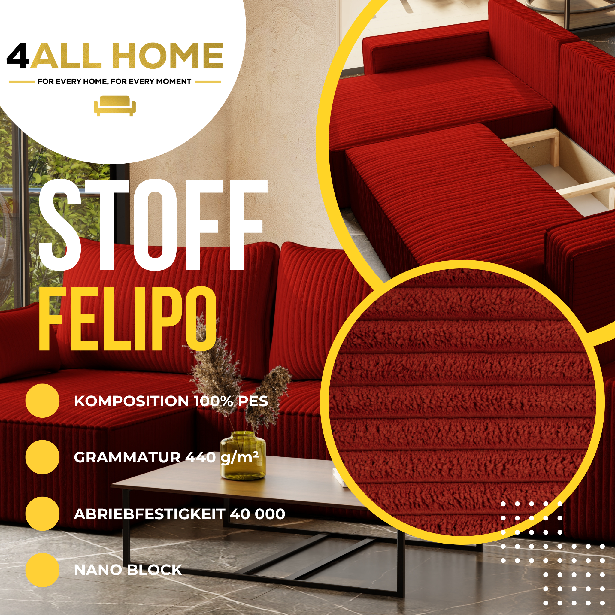 XL Ecksofa mit Schlaffunktion Tobi Cord Felipo