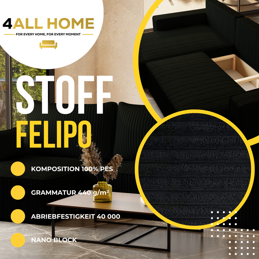 XL Ecksofa mit Schlaffunktion Tobi Cord Felipo