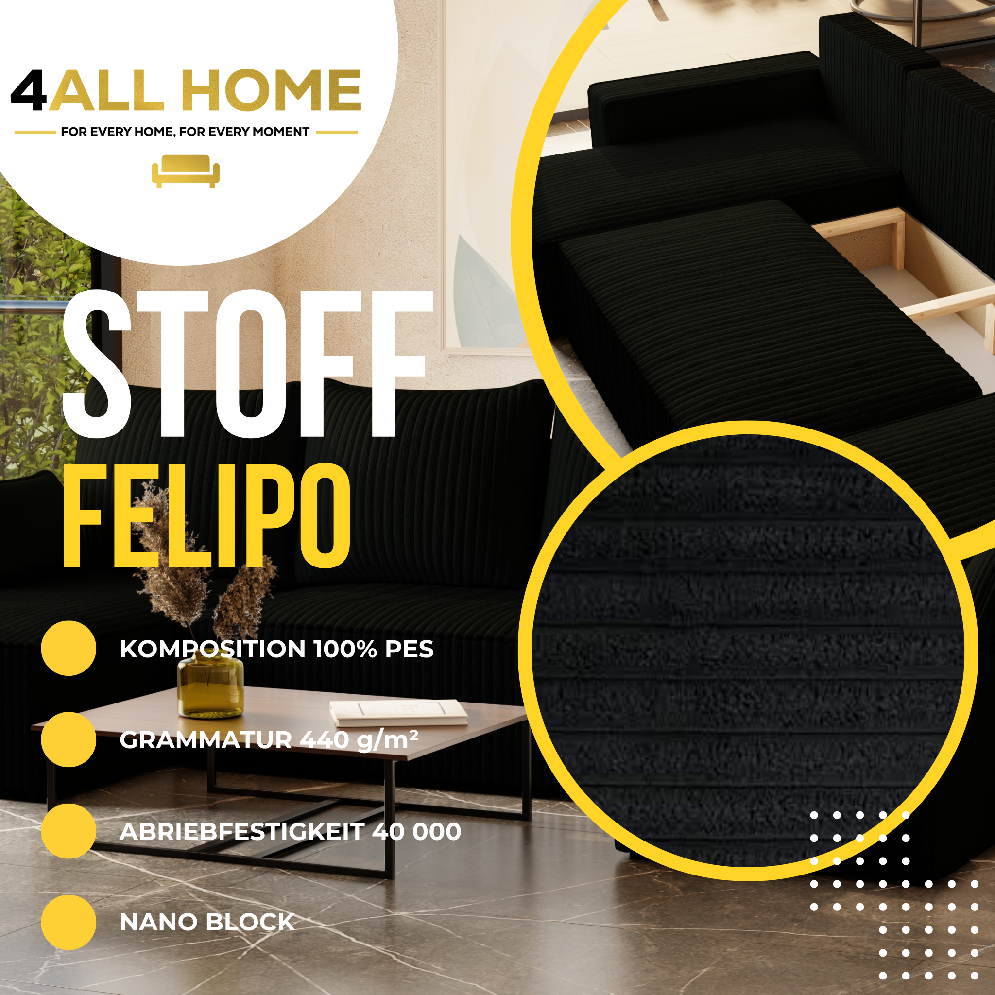 U Ecksofa mit Schlaffunktion Tobi Cord Felipo