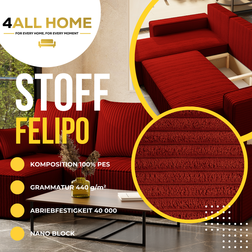 Ecksofa mit Schlaffunktion Tobi Cord Felipo
