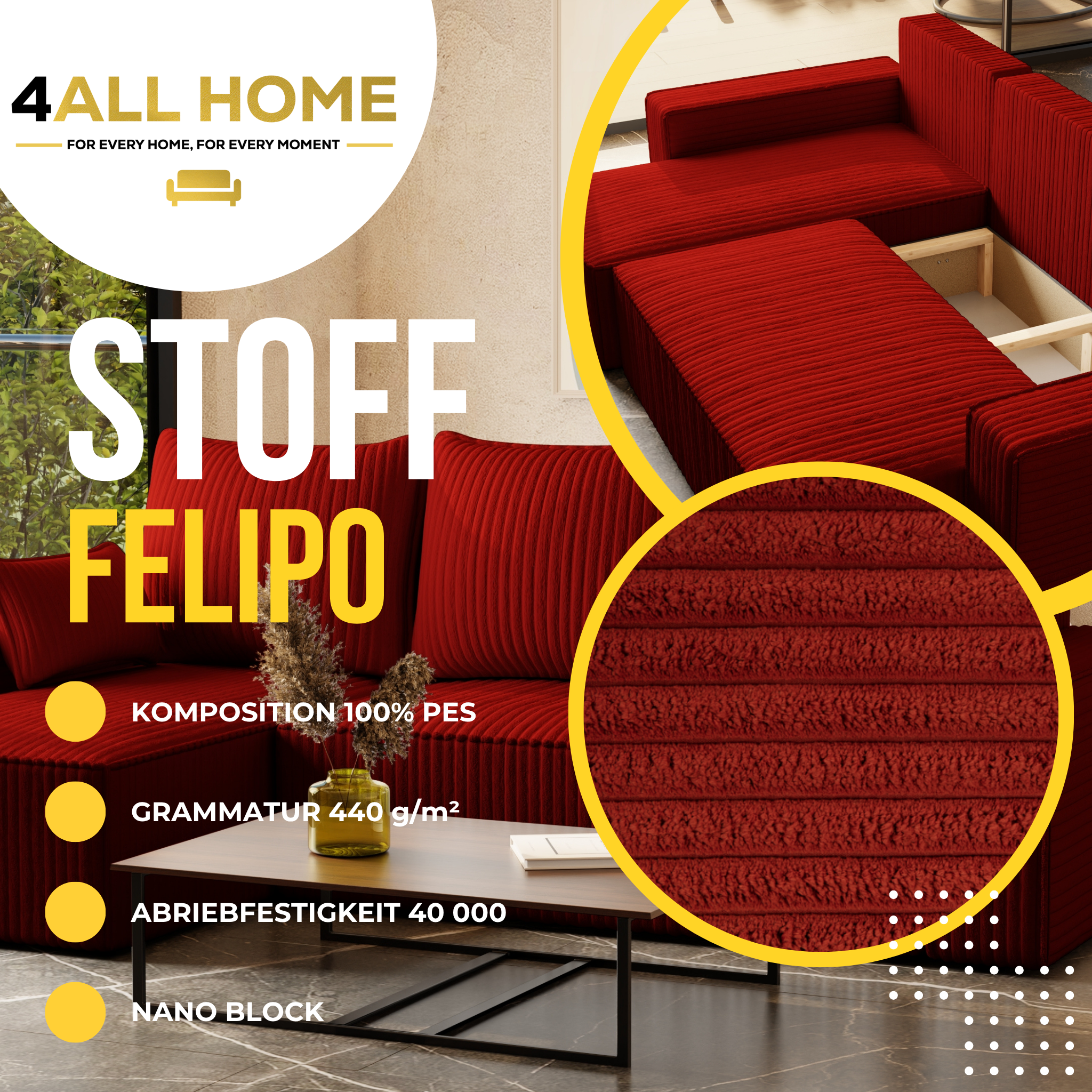 Ecksofa mit Schlaffunktion Tobi Cord Felipo