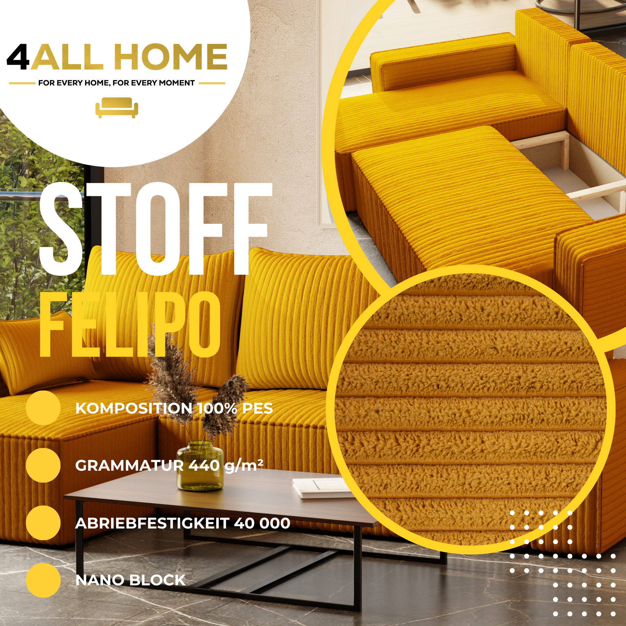 Ecksofa mit Schlaffunktion Tobi Cord Felipo