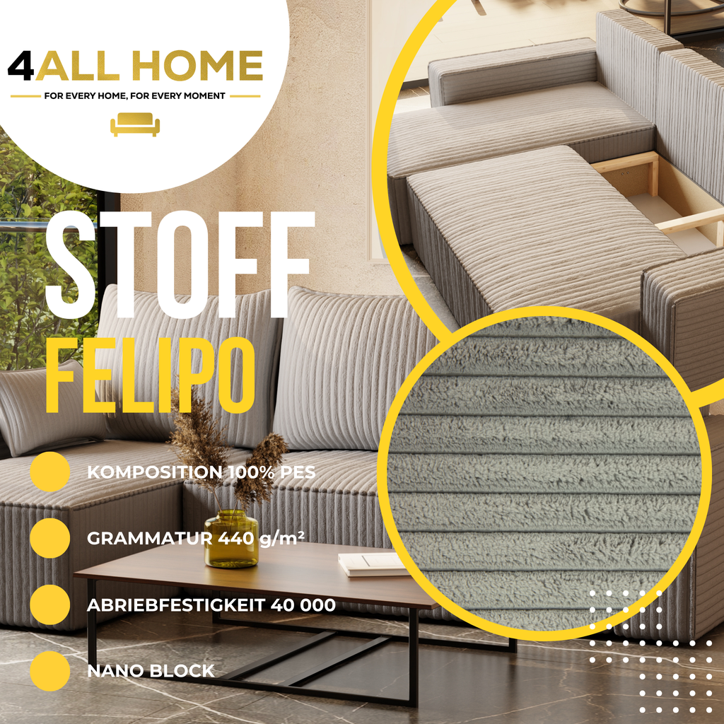 Ecksofa mit Schlaffunktion Tobi Cord Felipo